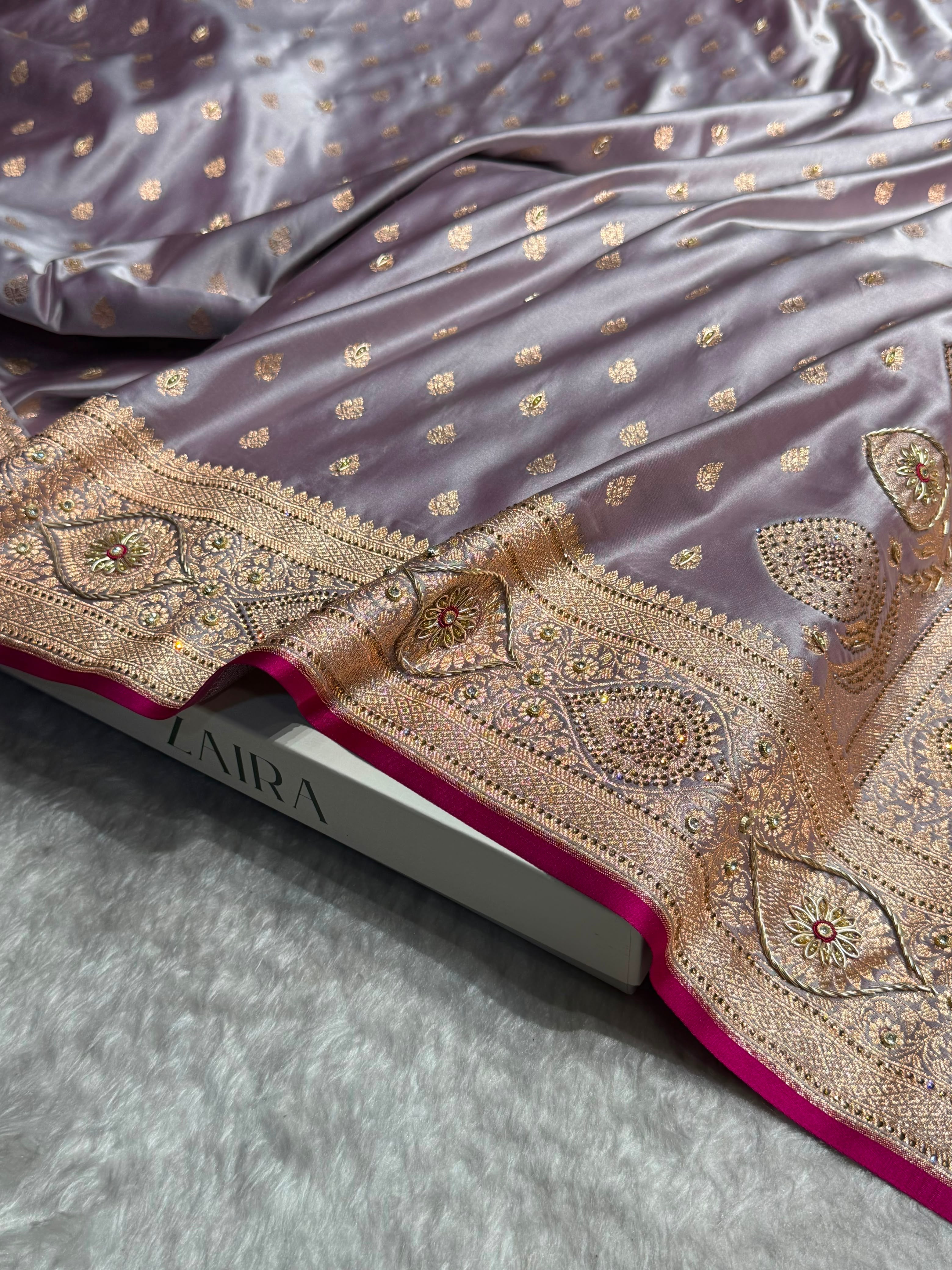 Banarasi Satin Katan Silk Saree With Ari Zardozi Work In Grape Shades BSK10