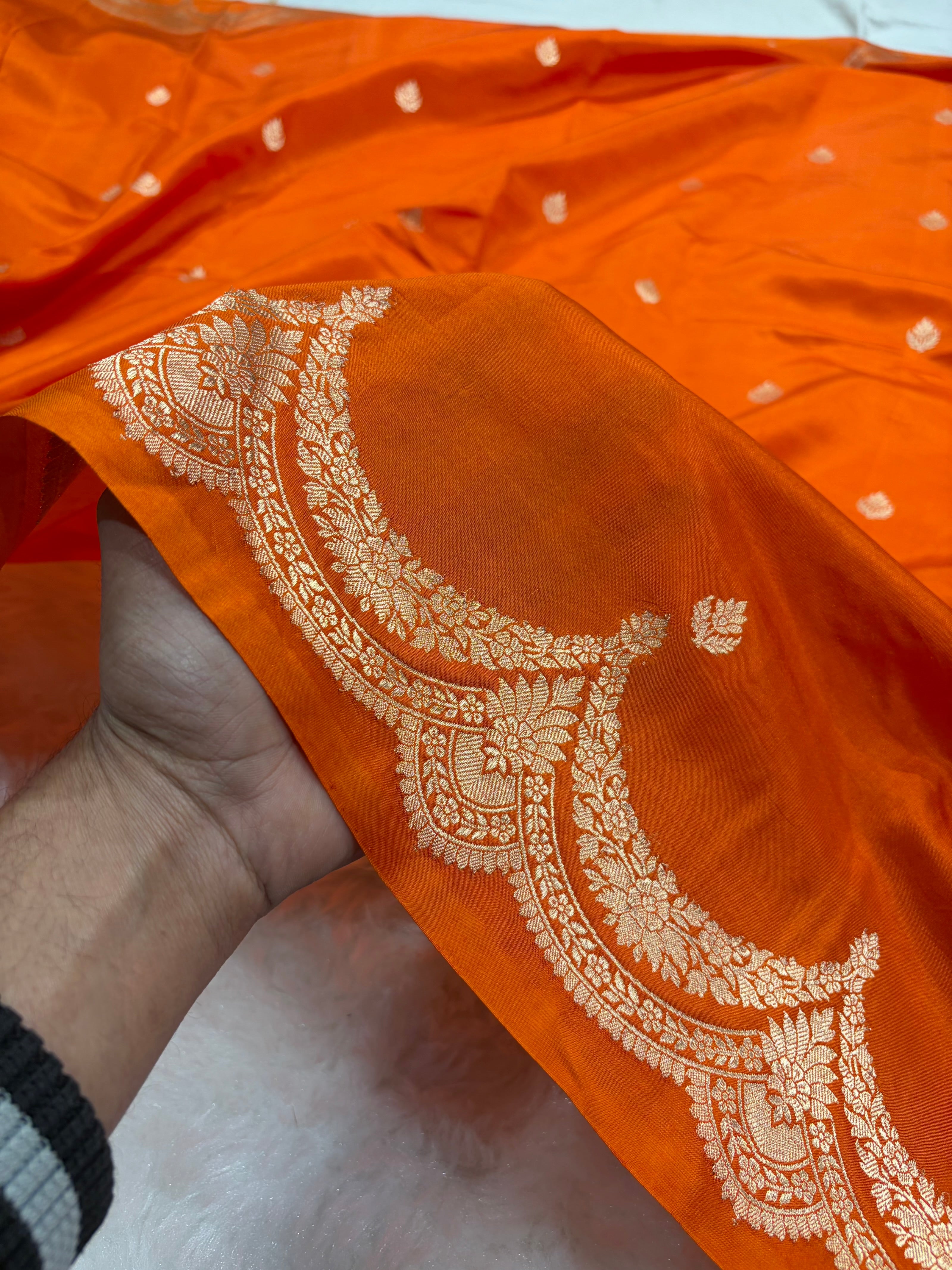 Orange Shades Boota Handwoven Pure Katan Paper Silk RM-19