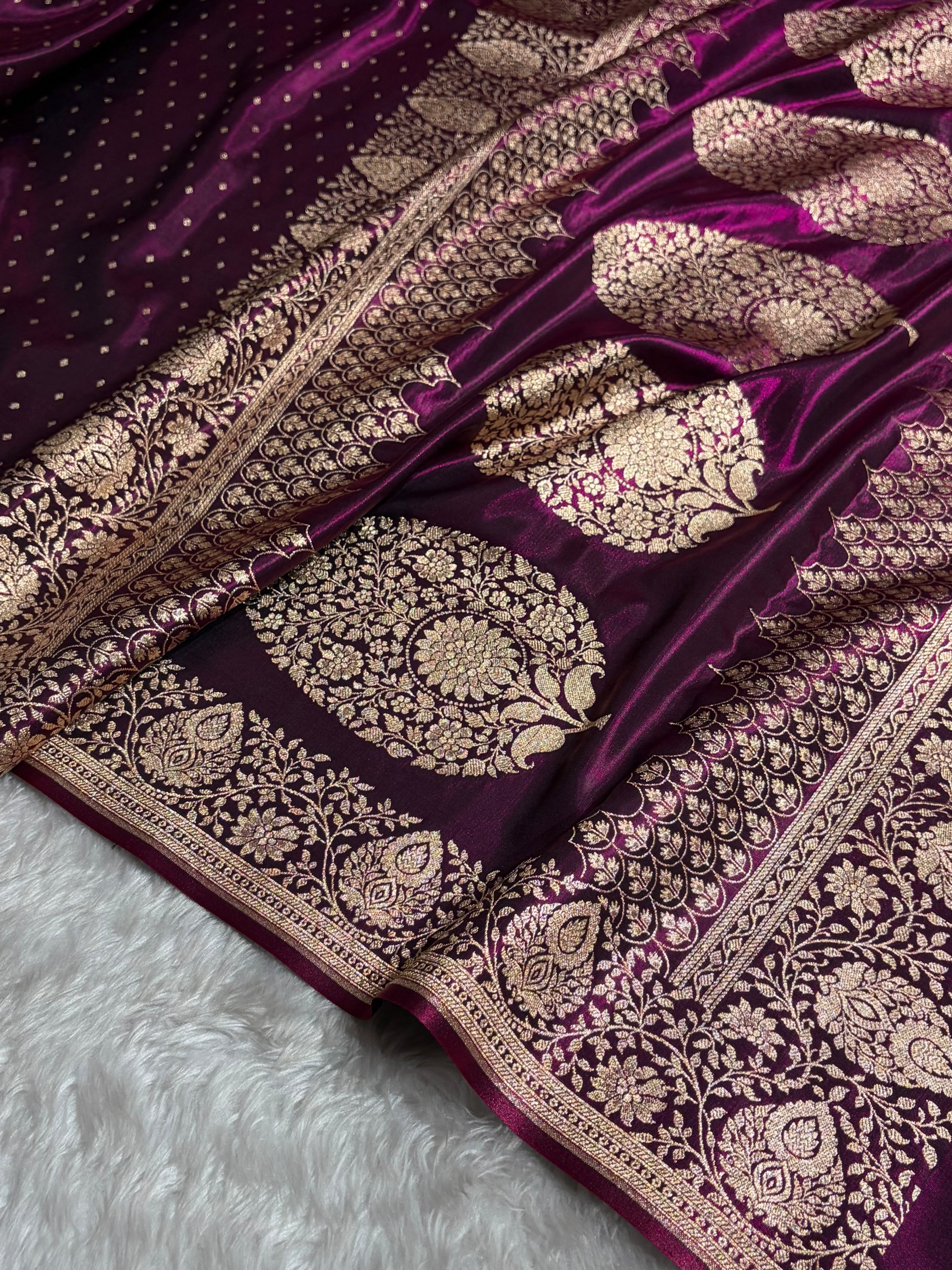 Satin Silk Saree Floral Boota in Wine Shades SS28