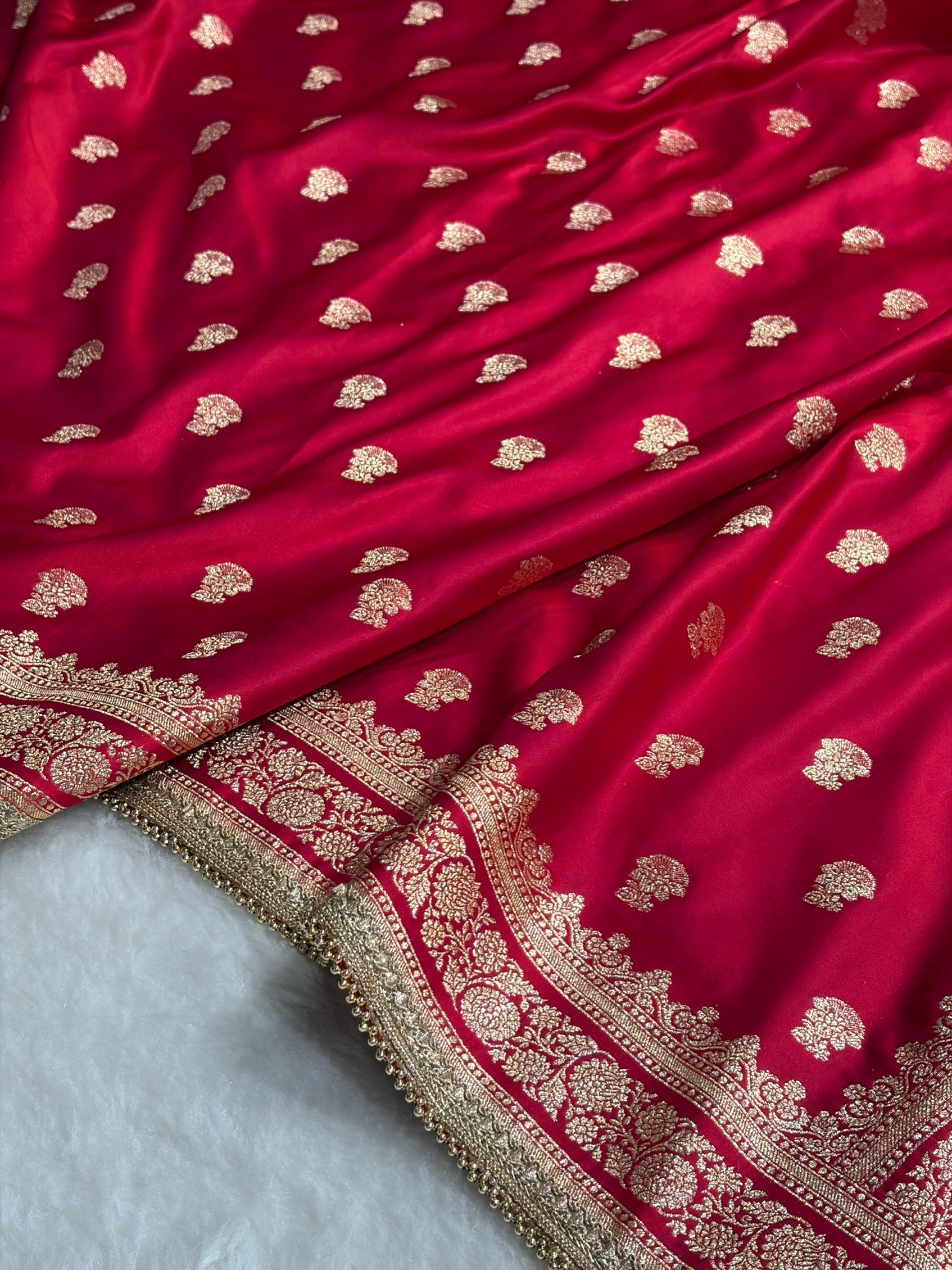 Cross Rani Booti Pattern With Gotta Patti Work Satin Katan Silk Saree SKGP49