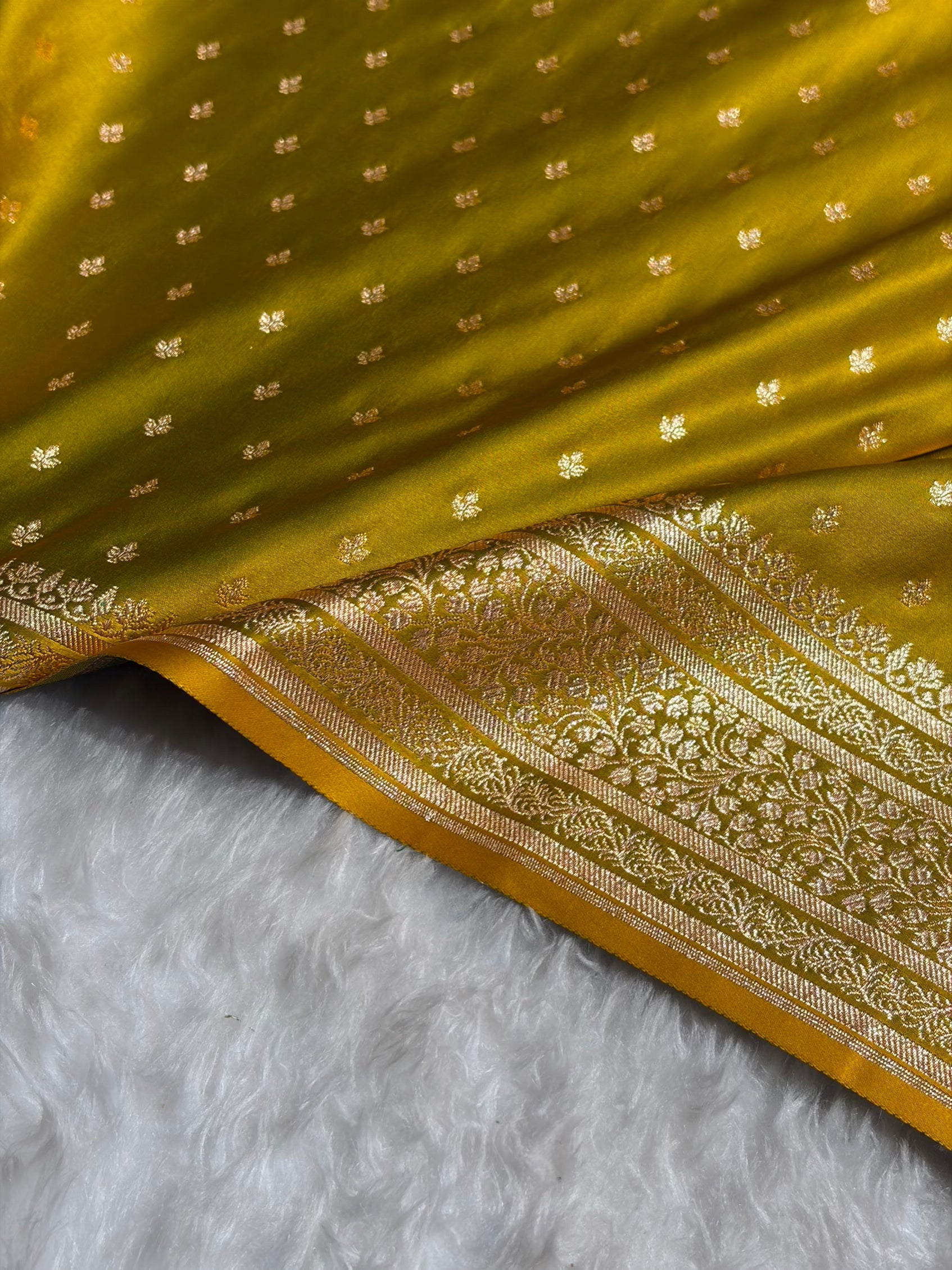 Banarasi Satin Katan Saree in Liril Mehendi Shades SK88