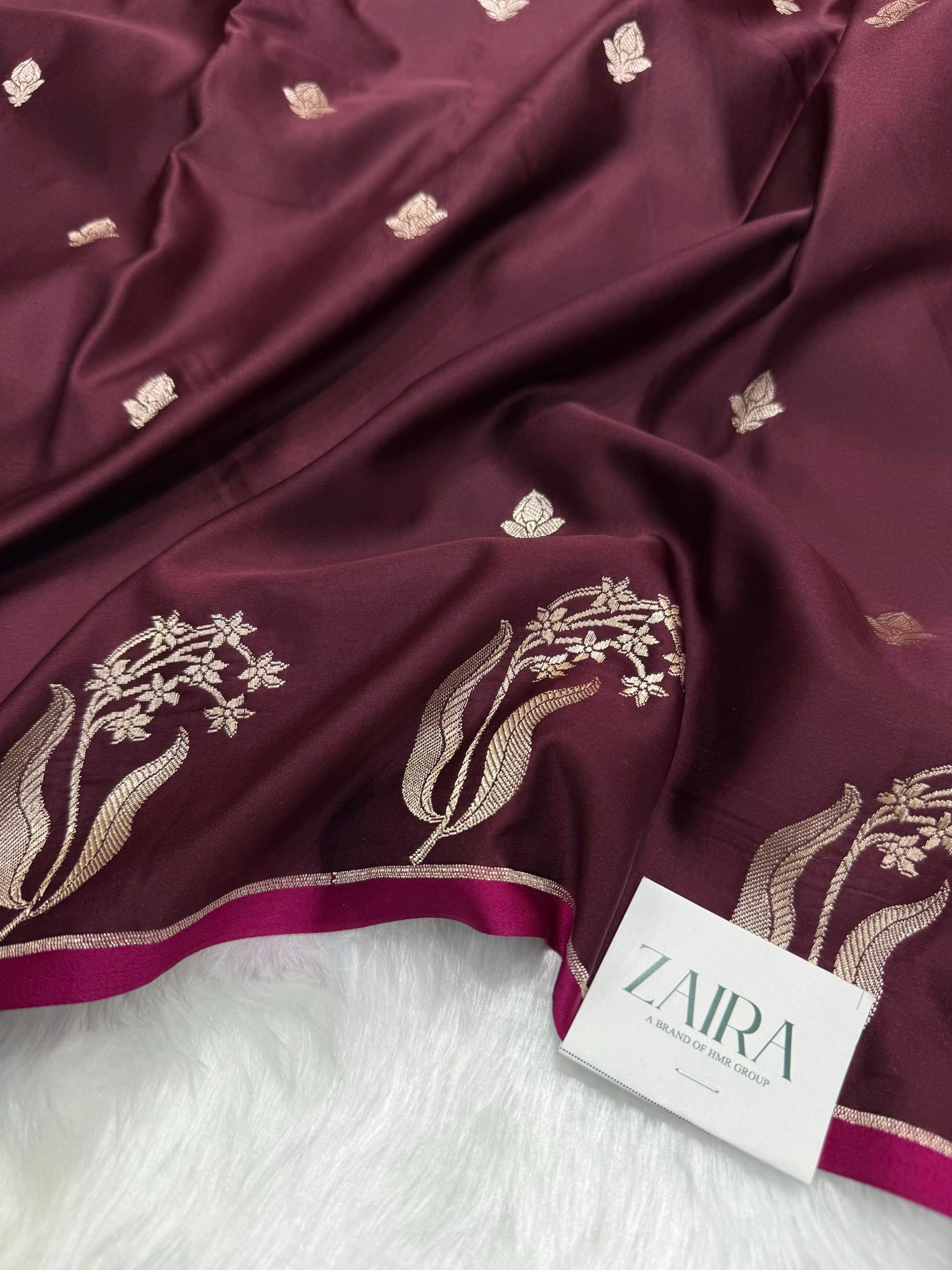 Chocolate Shades FloralBorder Mashru Silk Saree MSM 50