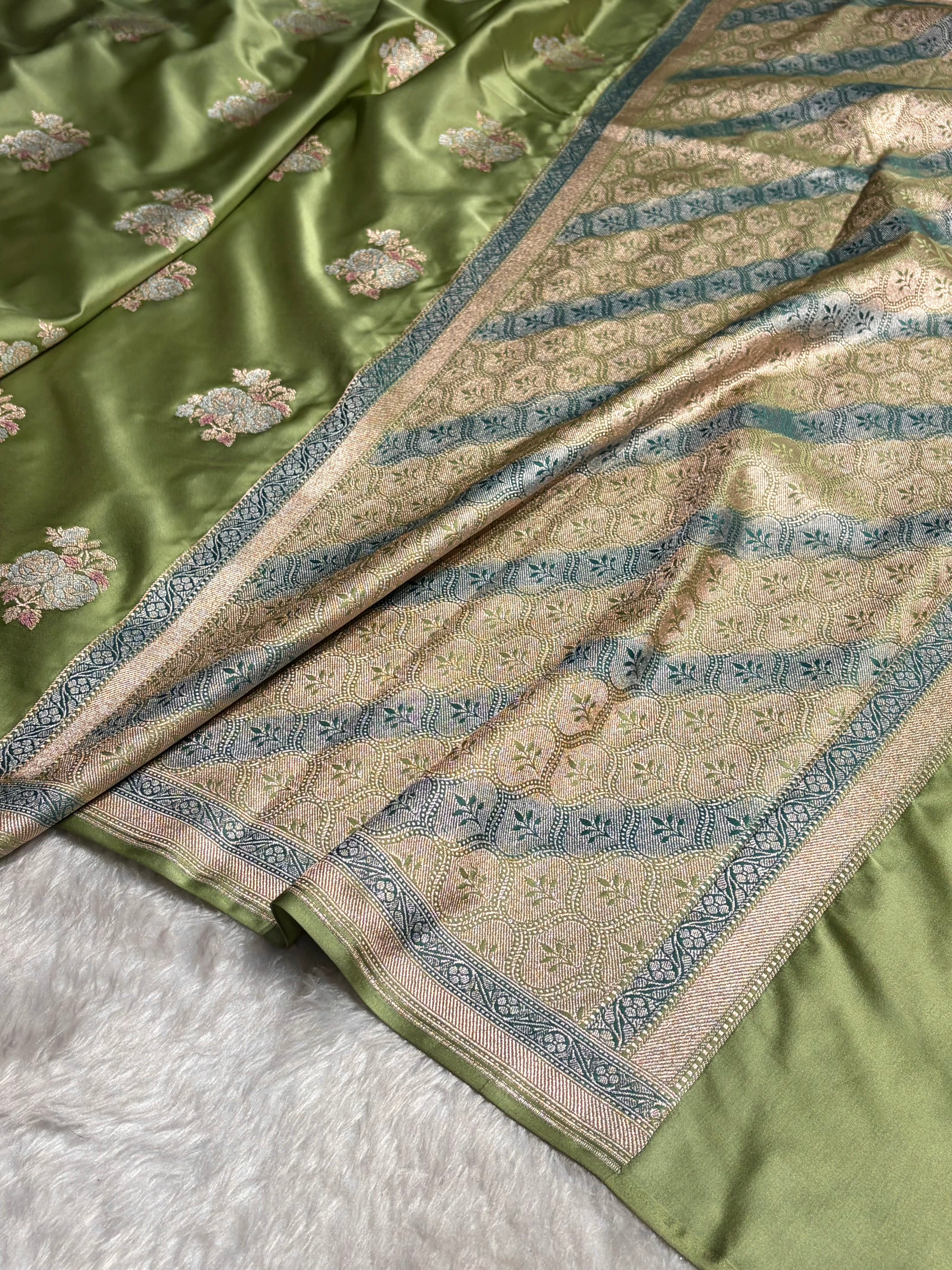 Pista Sona Rupa Minakari Floral Motif Mashru Silk Saree MS50