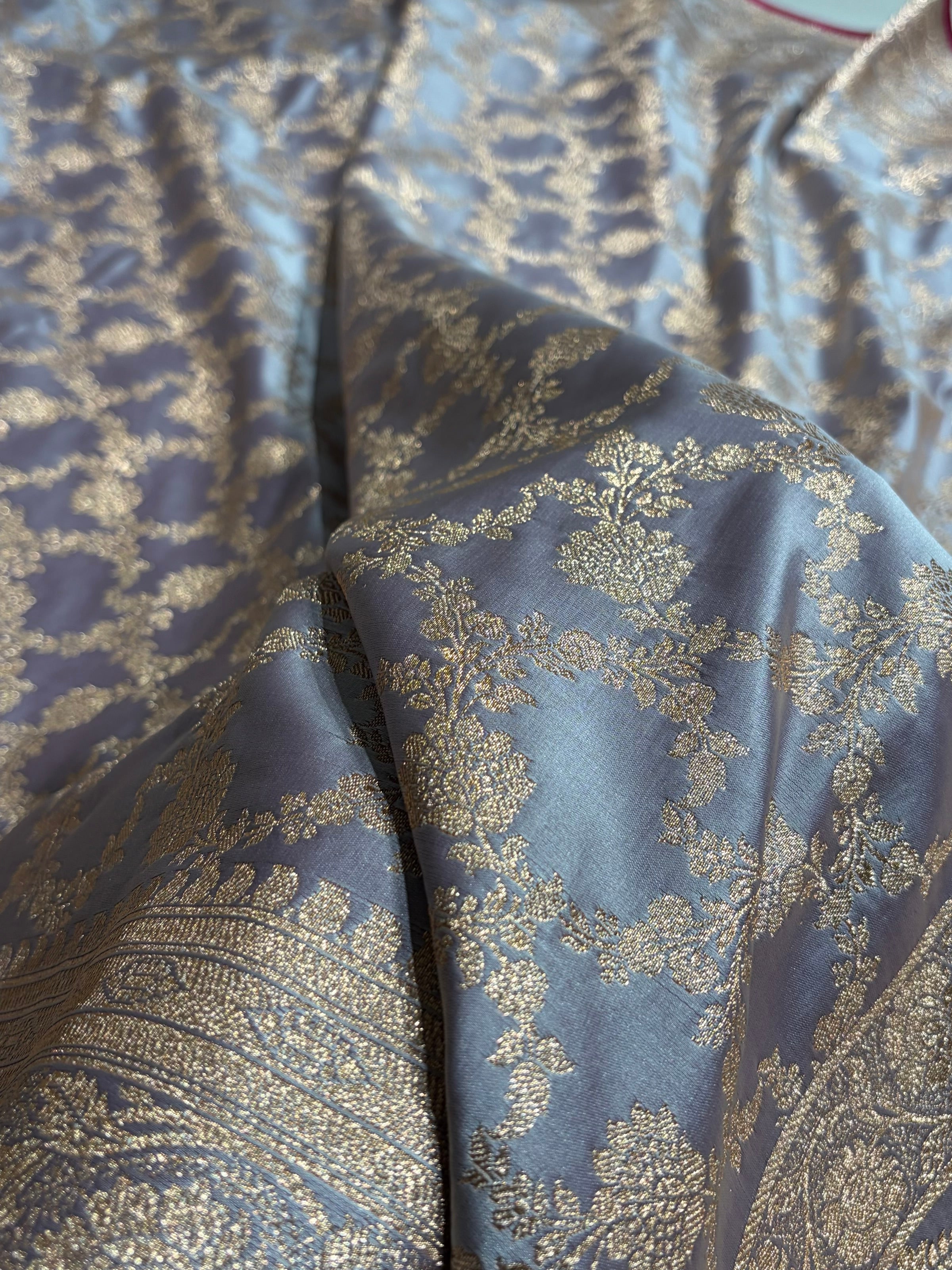 Grape Shades Jaal Pattern Satin Katan Silk Saree SK25