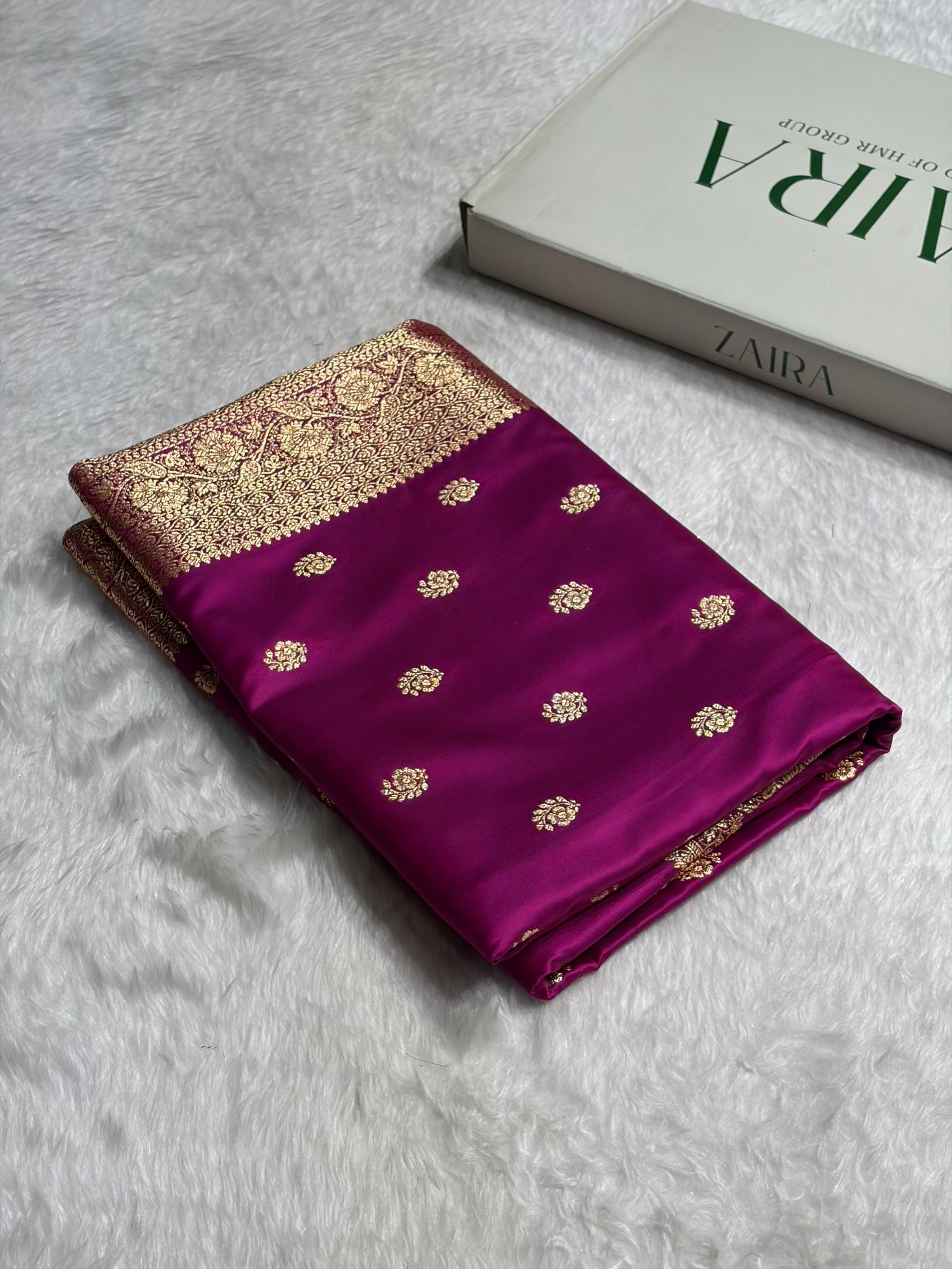 Magenta Floral Boota Pattern Satin Katan Silk Saree SK72