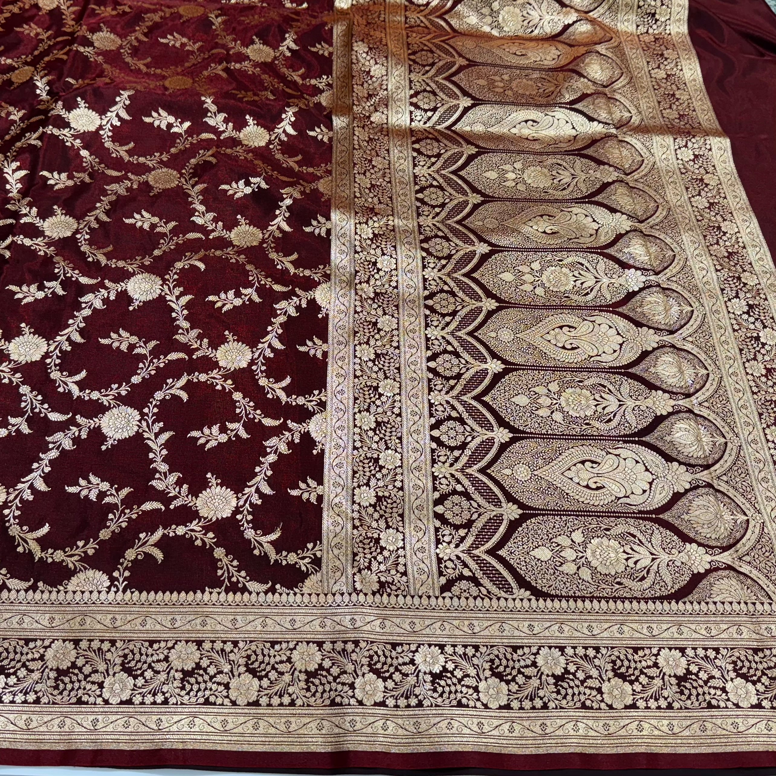 Light Weight Dark Mahroon Satin Silk Saree SS14