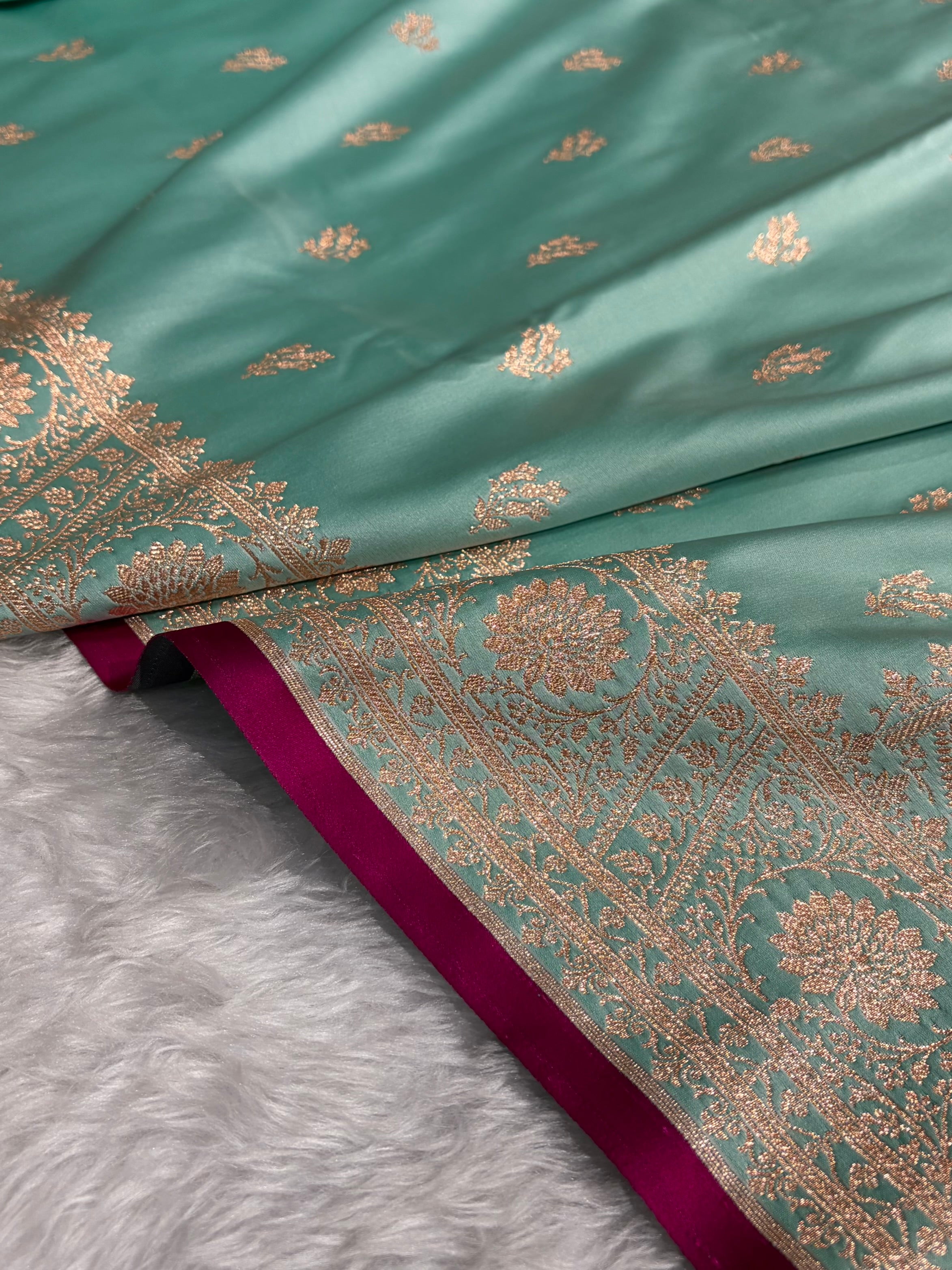 Banarasi Satin Katan Saree With Boota in Sea Green Shades SK110