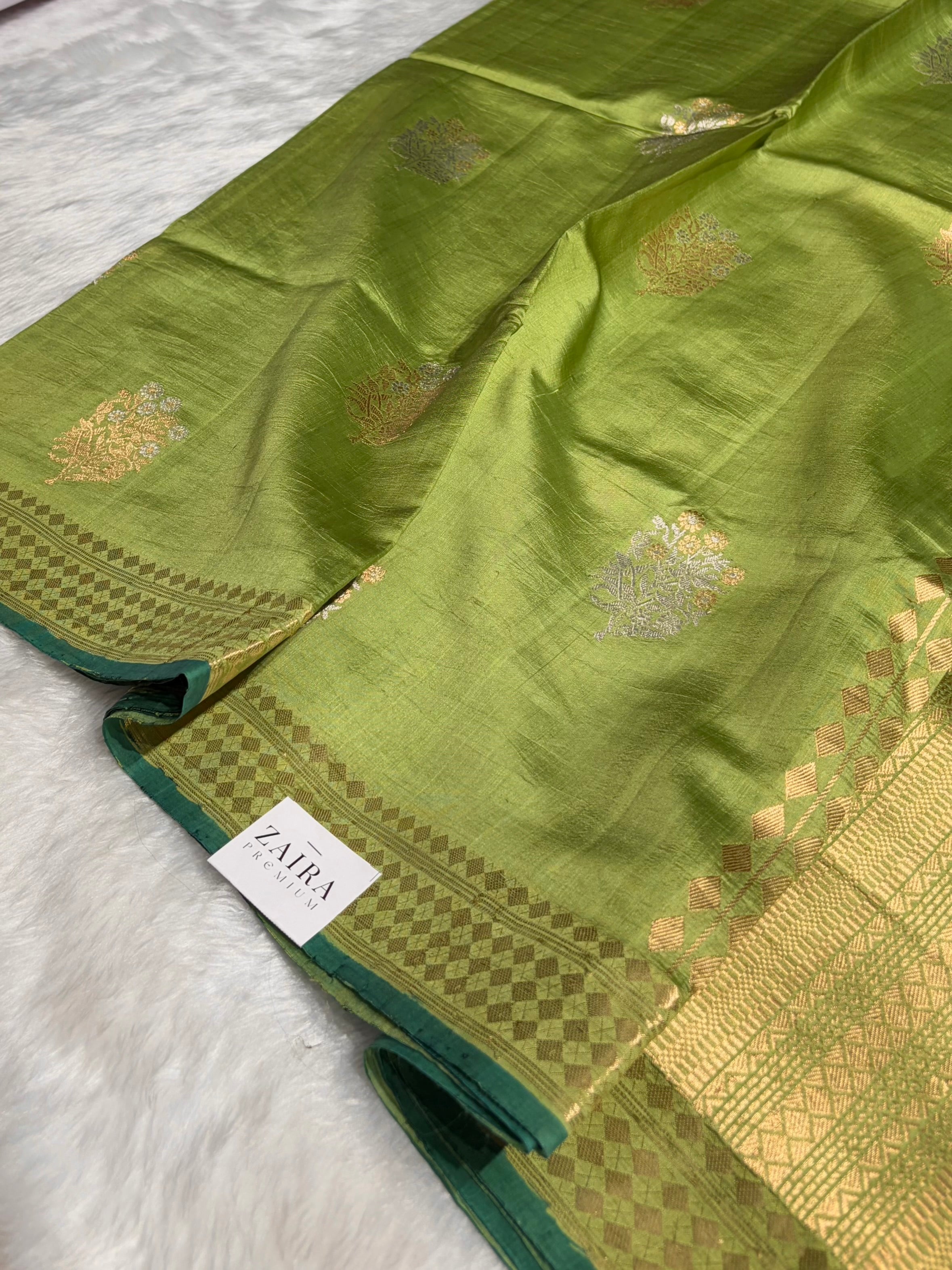 Olive Green Shades Handwoven Pure Raw Mango Silk RM-48