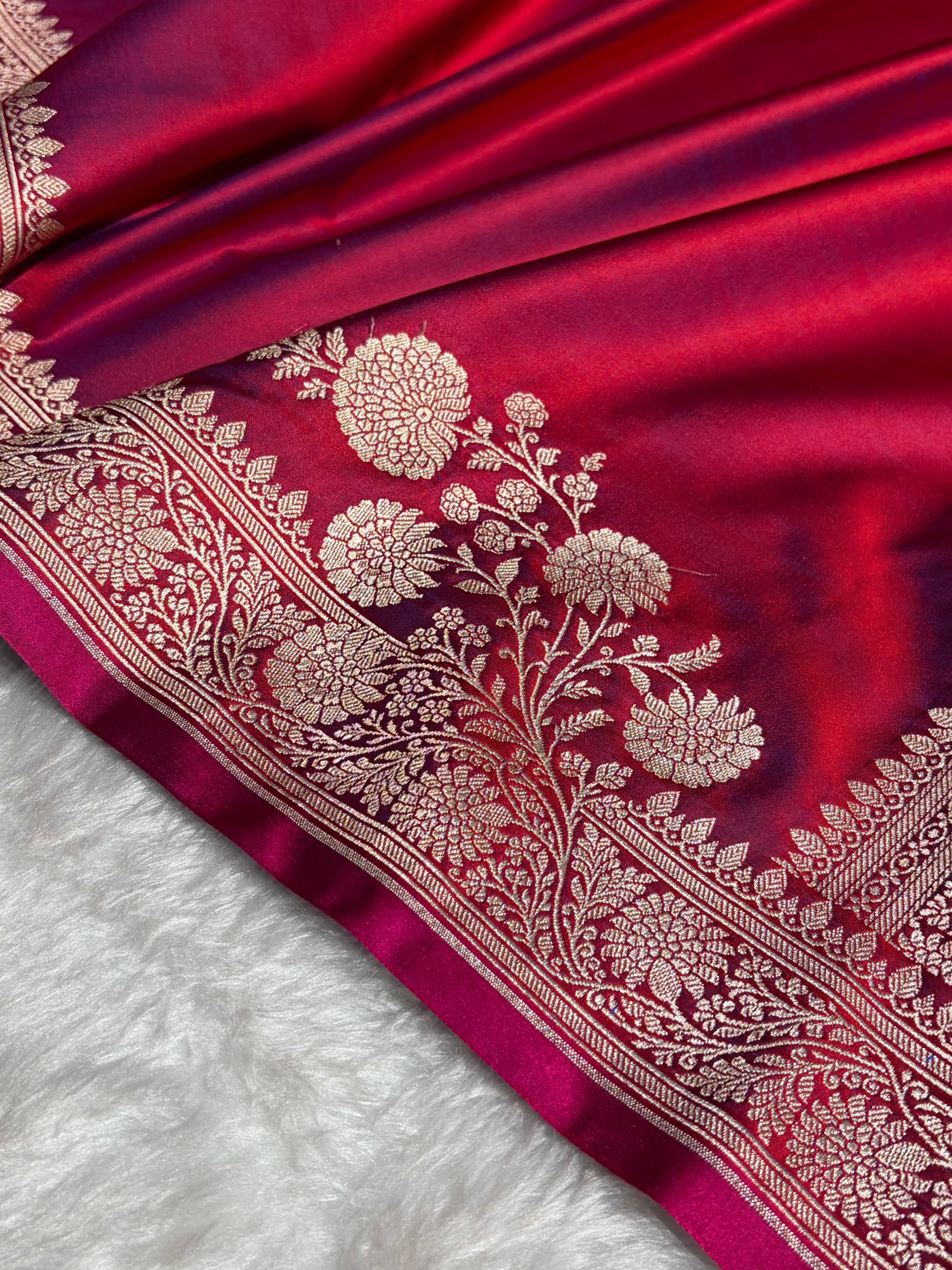 Reddish Magenta Shades Floral Border Mashru Silk Saree MSM-62