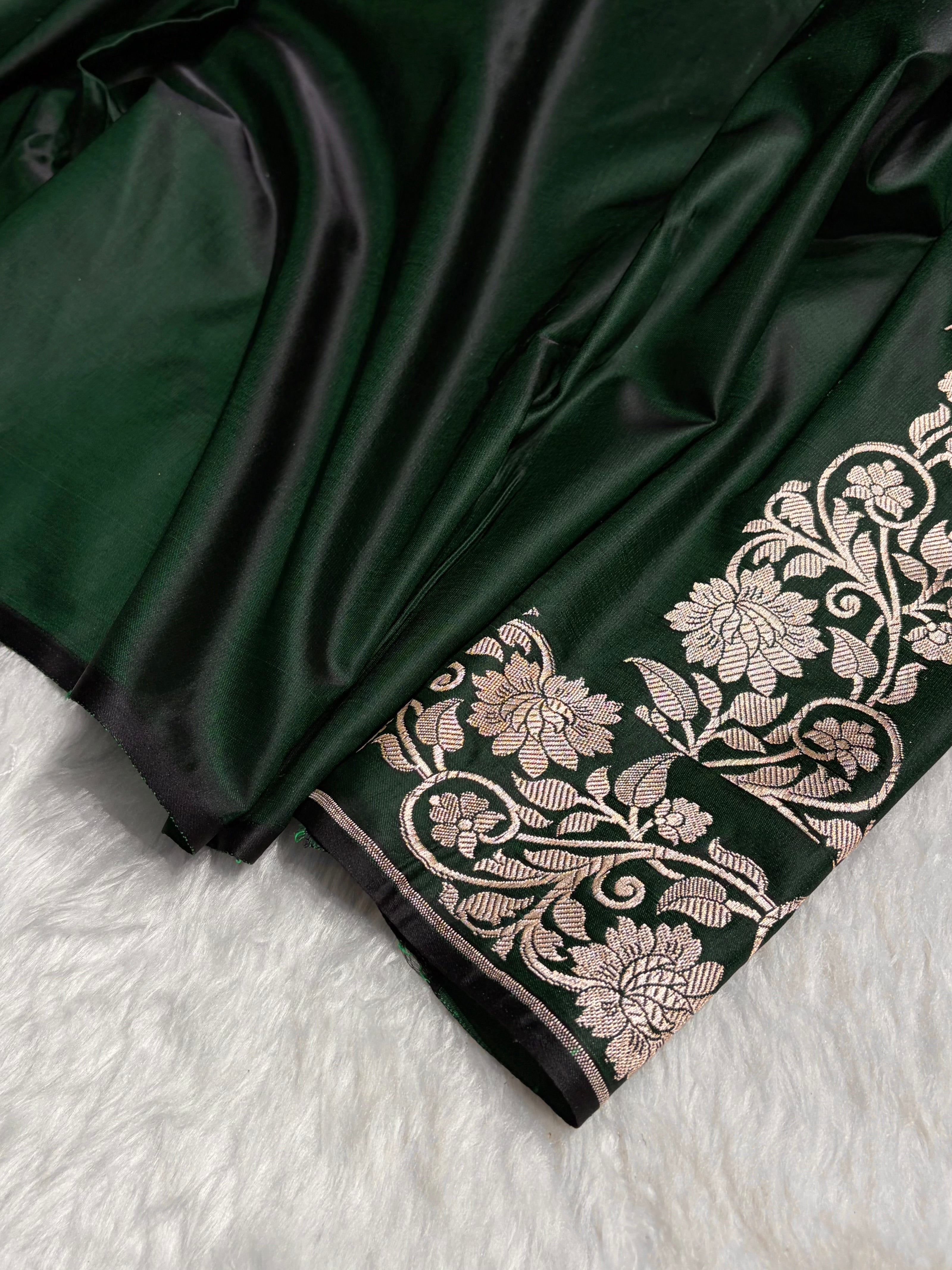 Dark Bottle Green Boota With Floral Border Mashru Silk Saree MSM-90