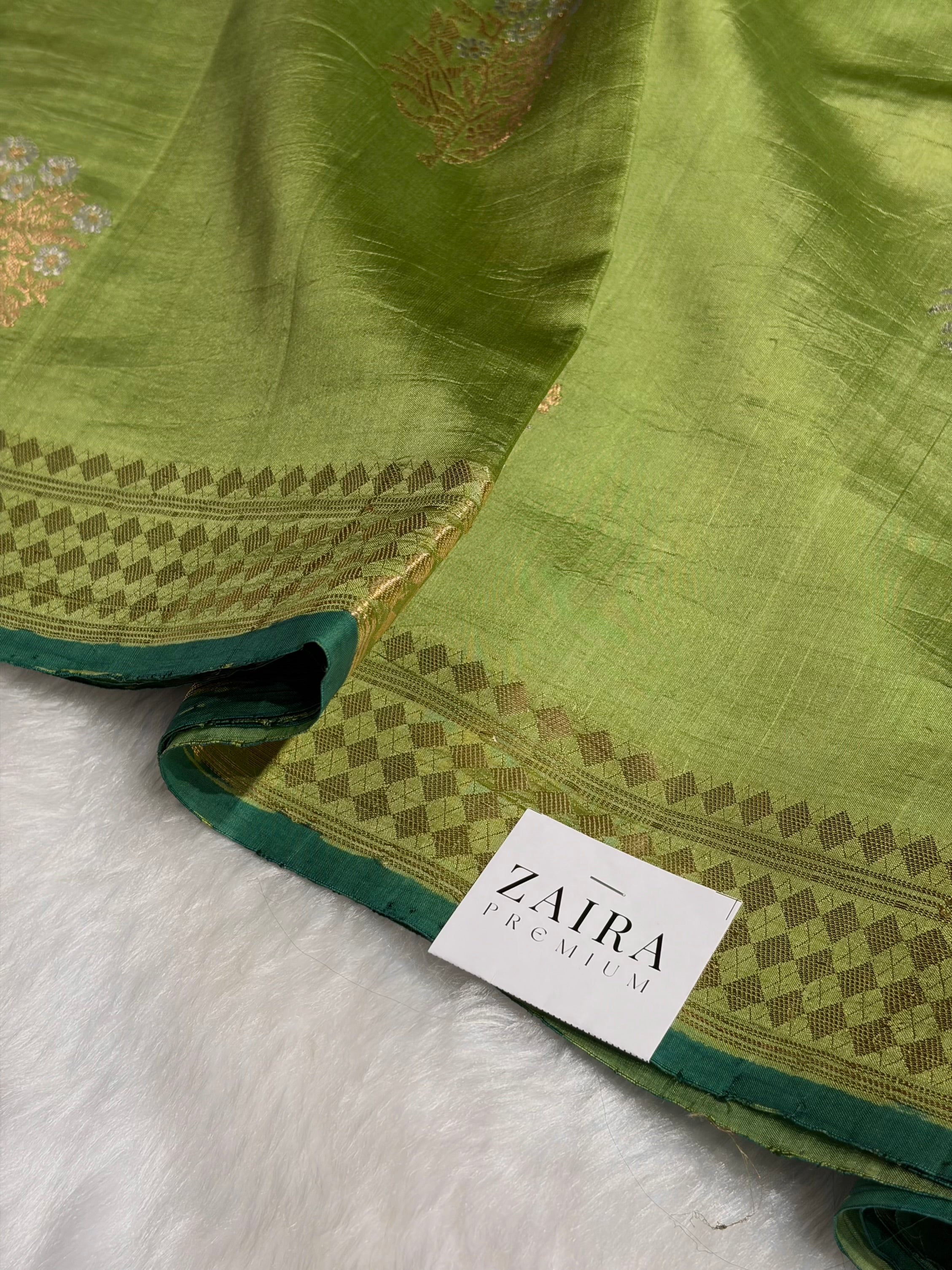 Olive Green Shades Handwoven Pure Raw Mango Silk RM-48