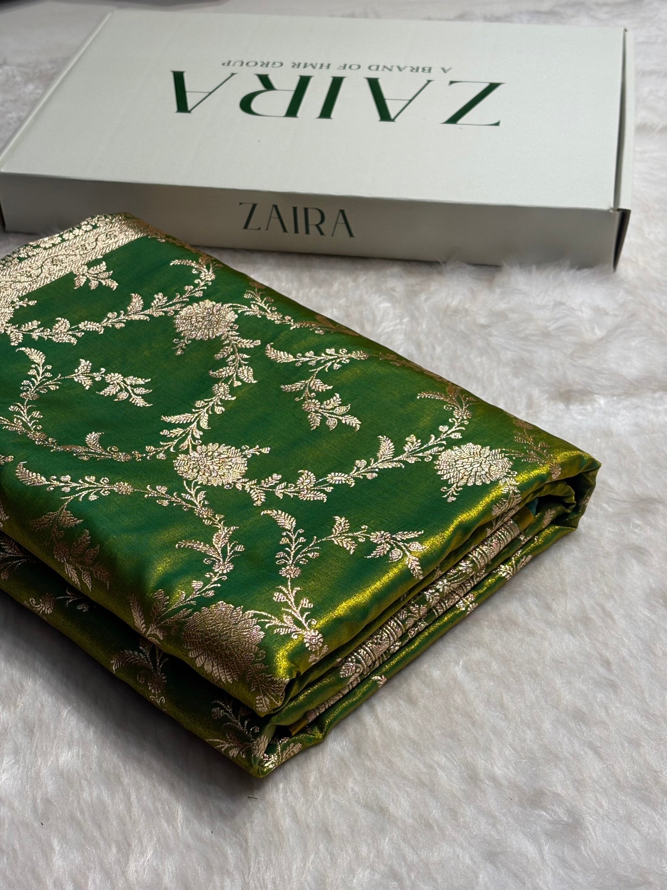 Satin Silk Banarasi Jaal in Liril Mehendi Shades SS14