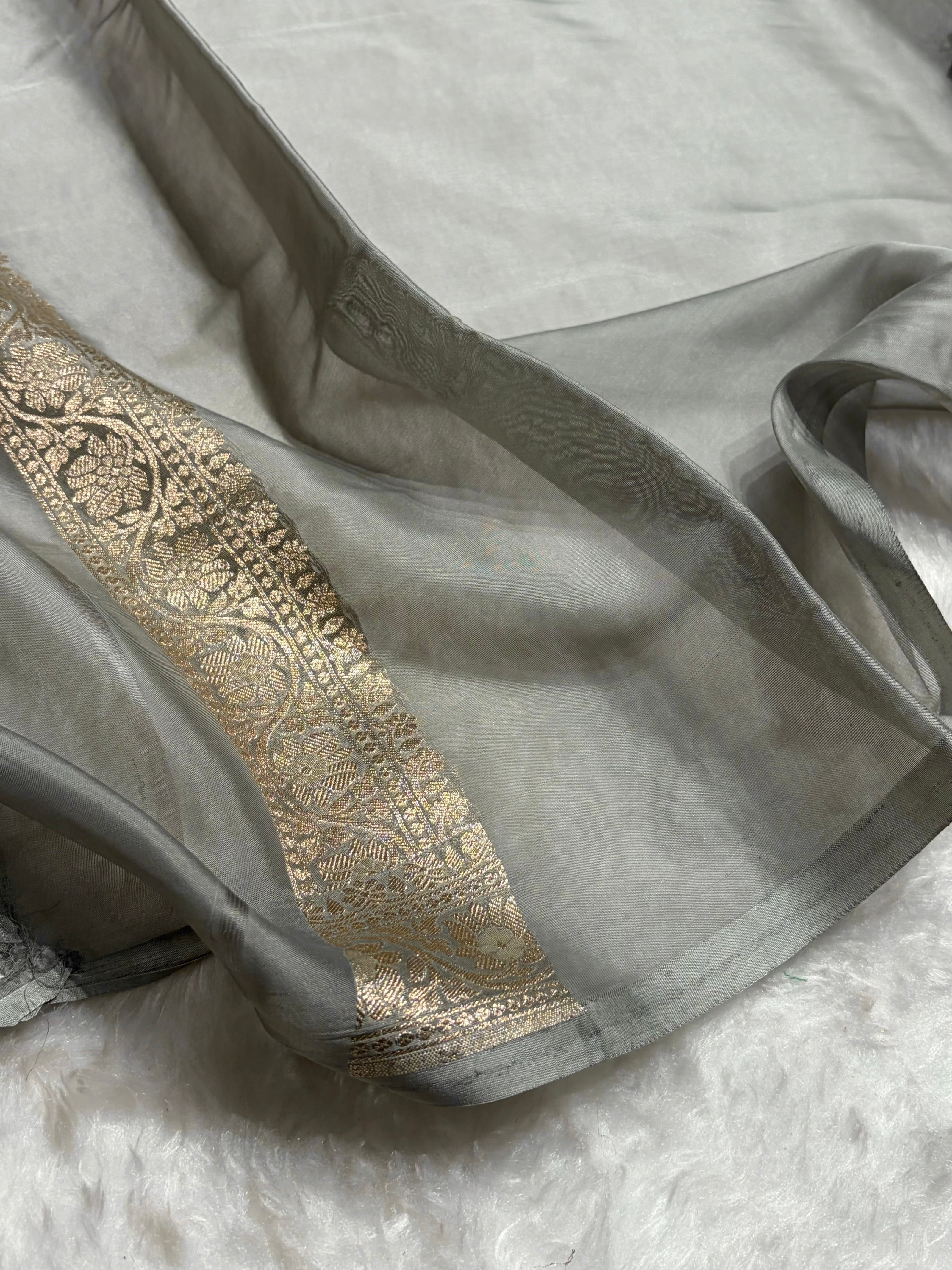 Mouse Gray With Minakari Shades Crepe Silky Katan Banarasi Saree CSK-03