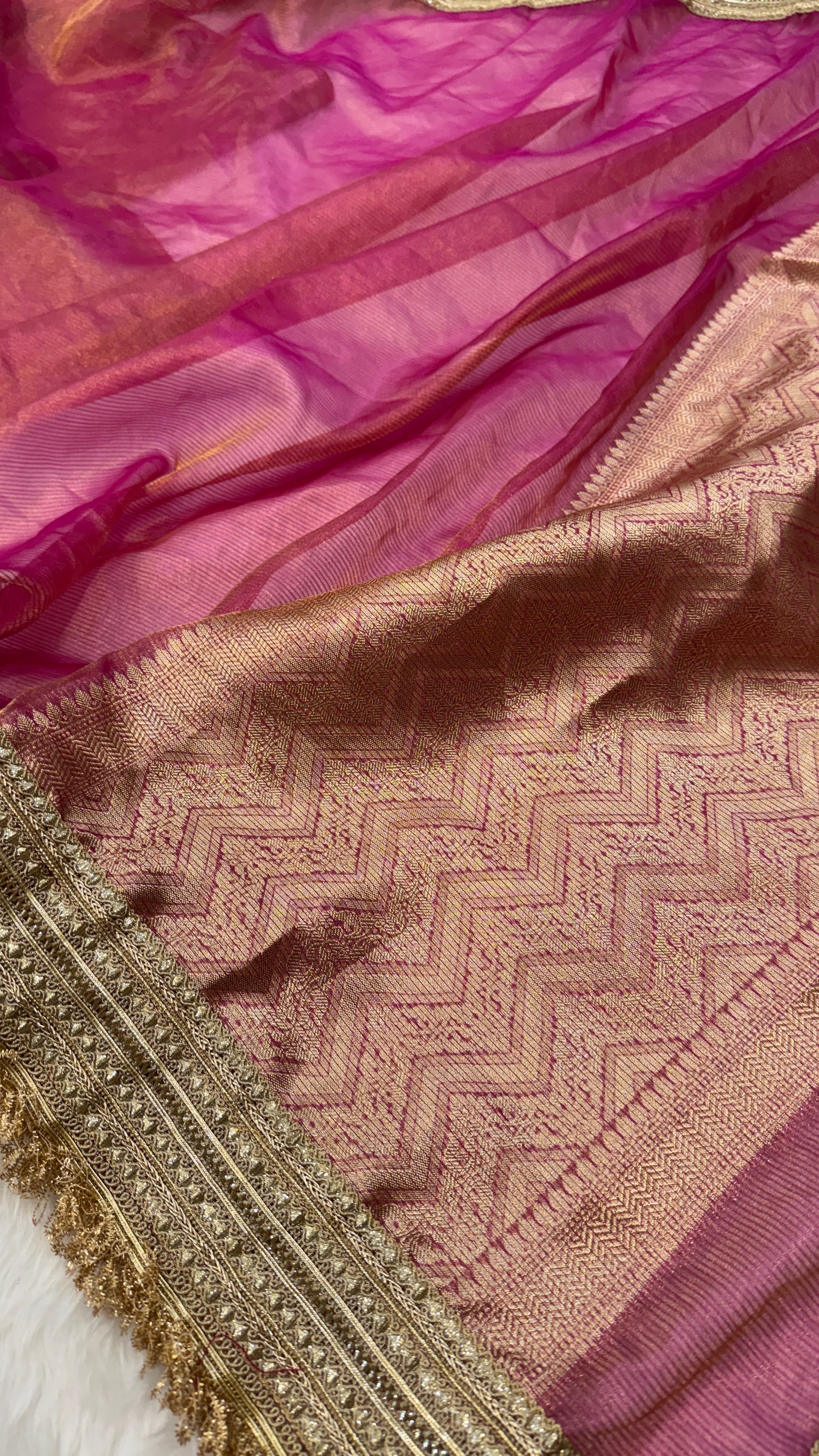Semi Pure Tissue Silk Saree with Gotta Patti in Pink Shades TGP01