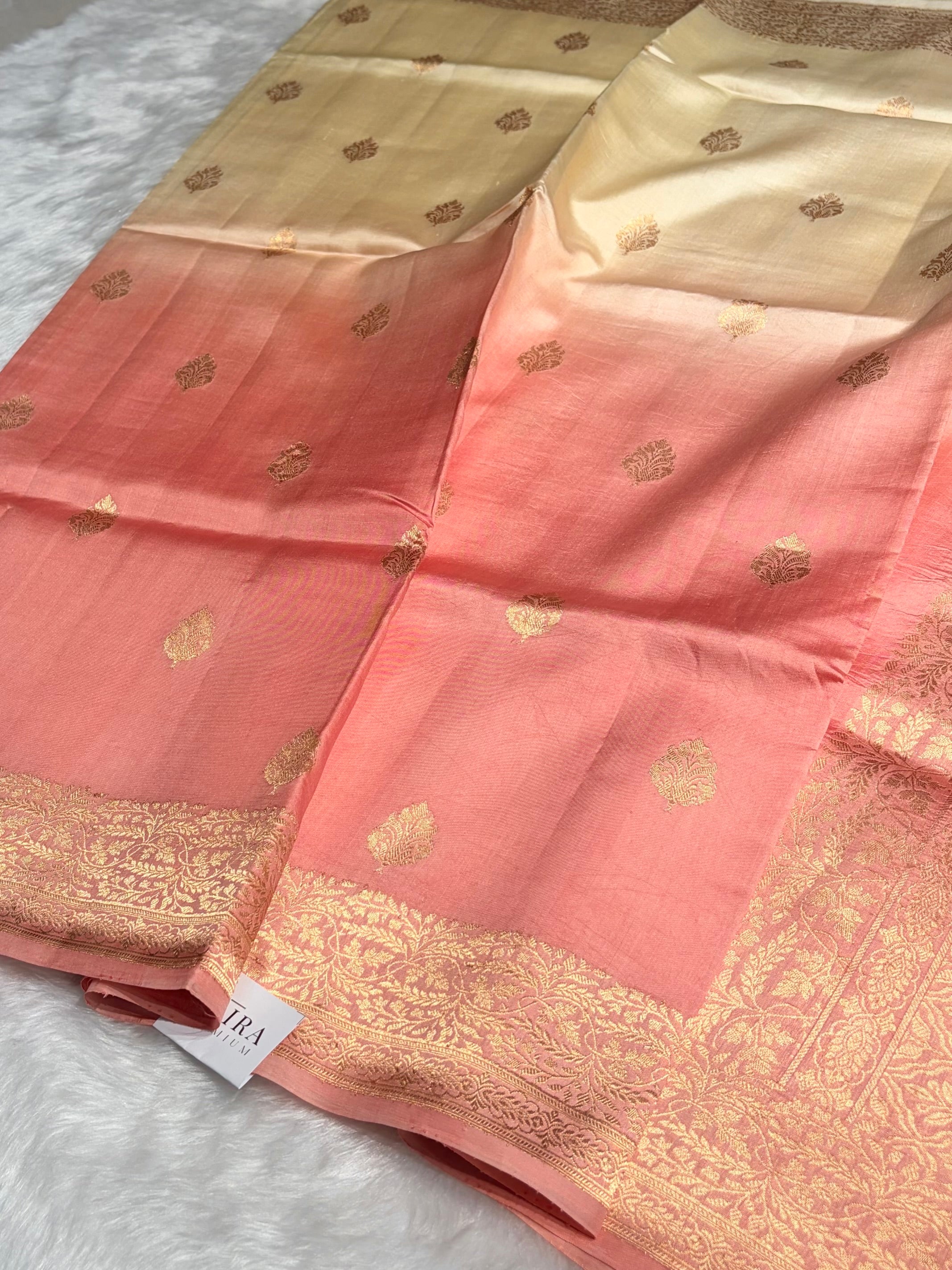 Ombré Peach Shades Meena Boota Handwoven Raw Mango Silk RM-31