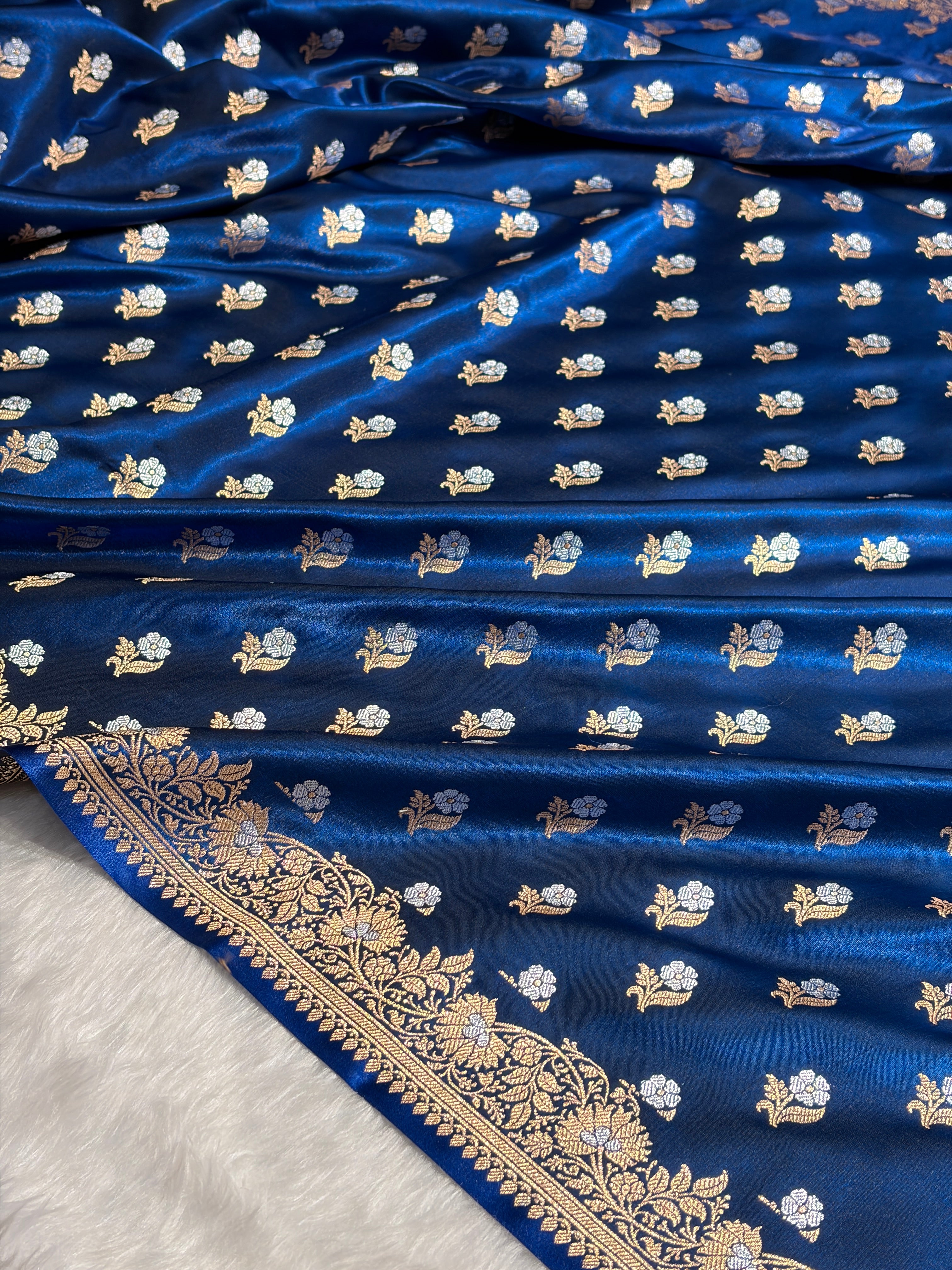 Banarasi Satin Silk Meena Boota in German Blue Shades SS38