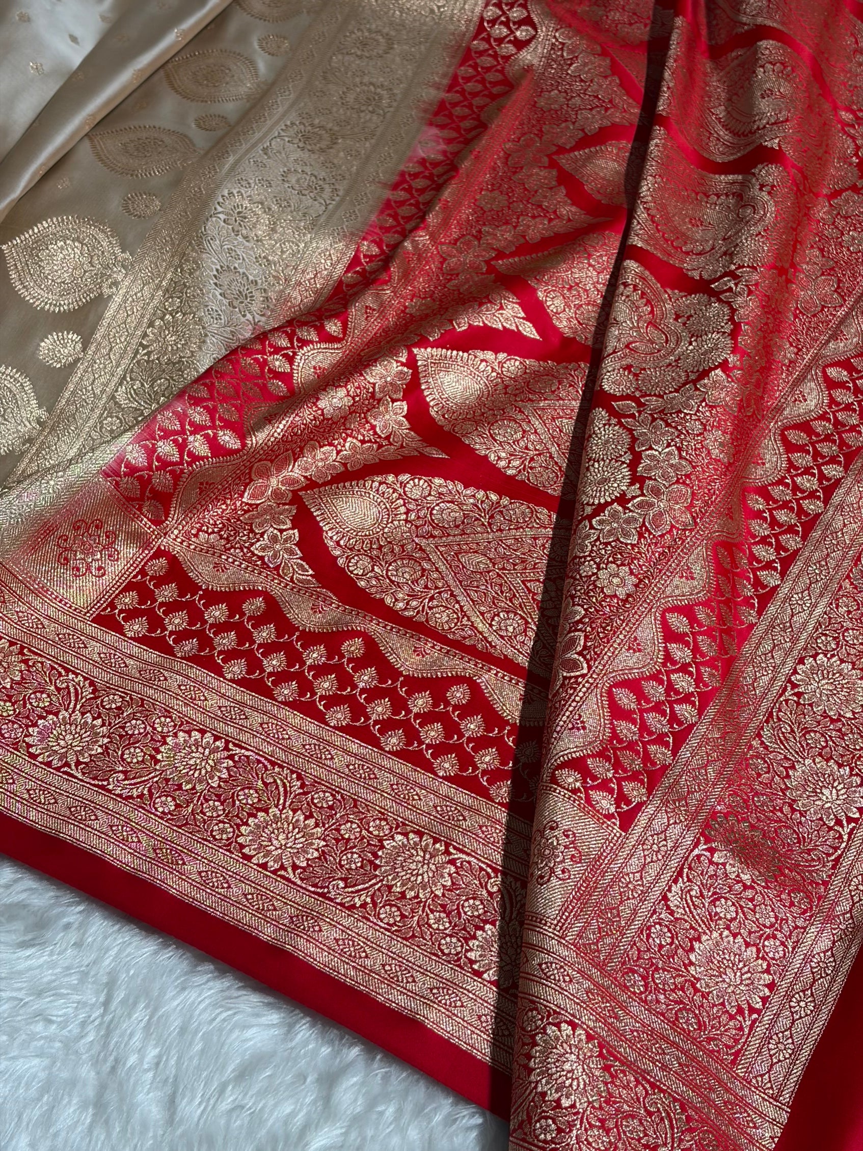 Banarasi Tusser with Red Booti Satin Katan Silk saree SK29