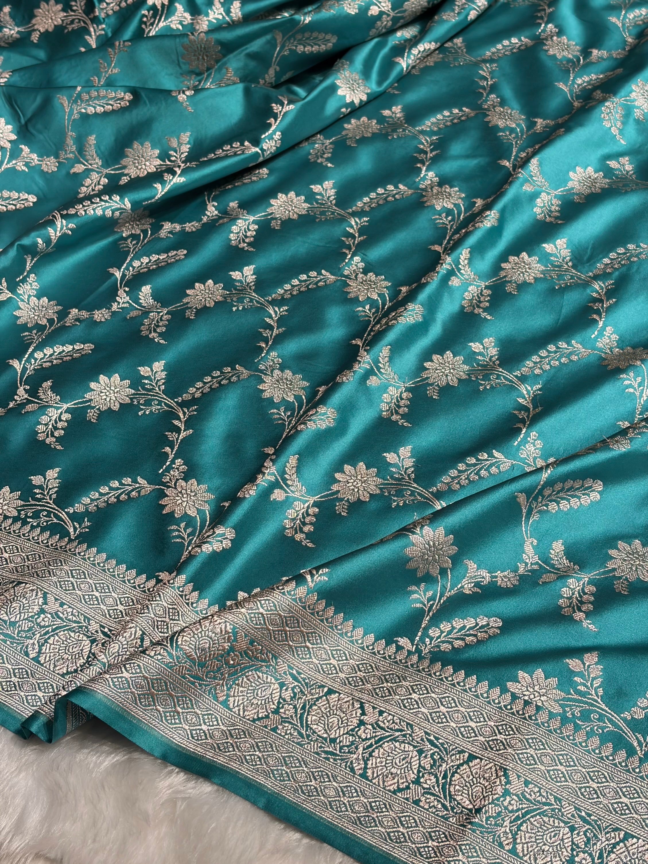 Sea Green Jaal Mashru Silk Saree
