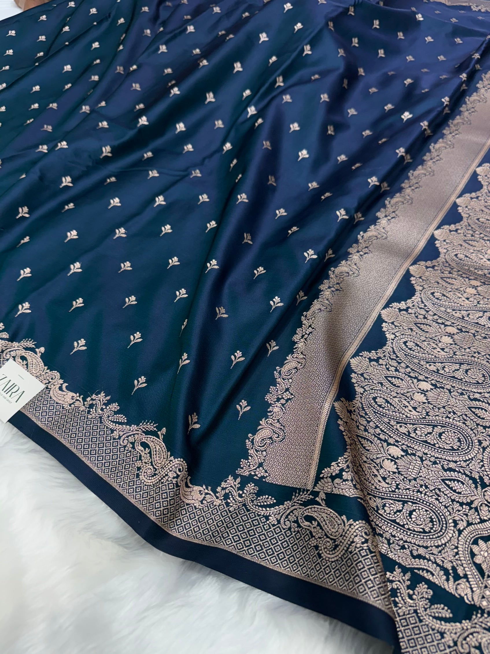 German Blue Floral Boota Mashru Silk Saree MSM 75