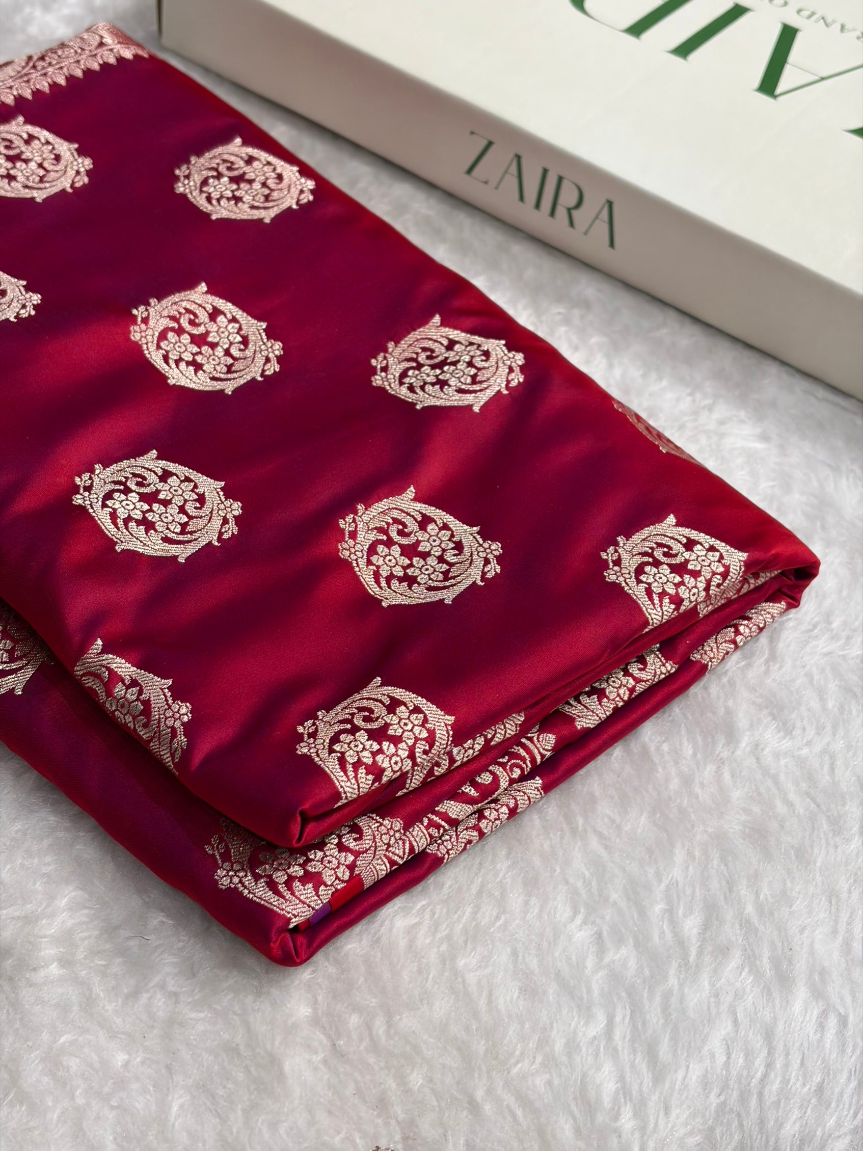 Banarasi Purplish Red Shades Banarasi Boota Pattern Floral Mashru Silk Saree MSM-104