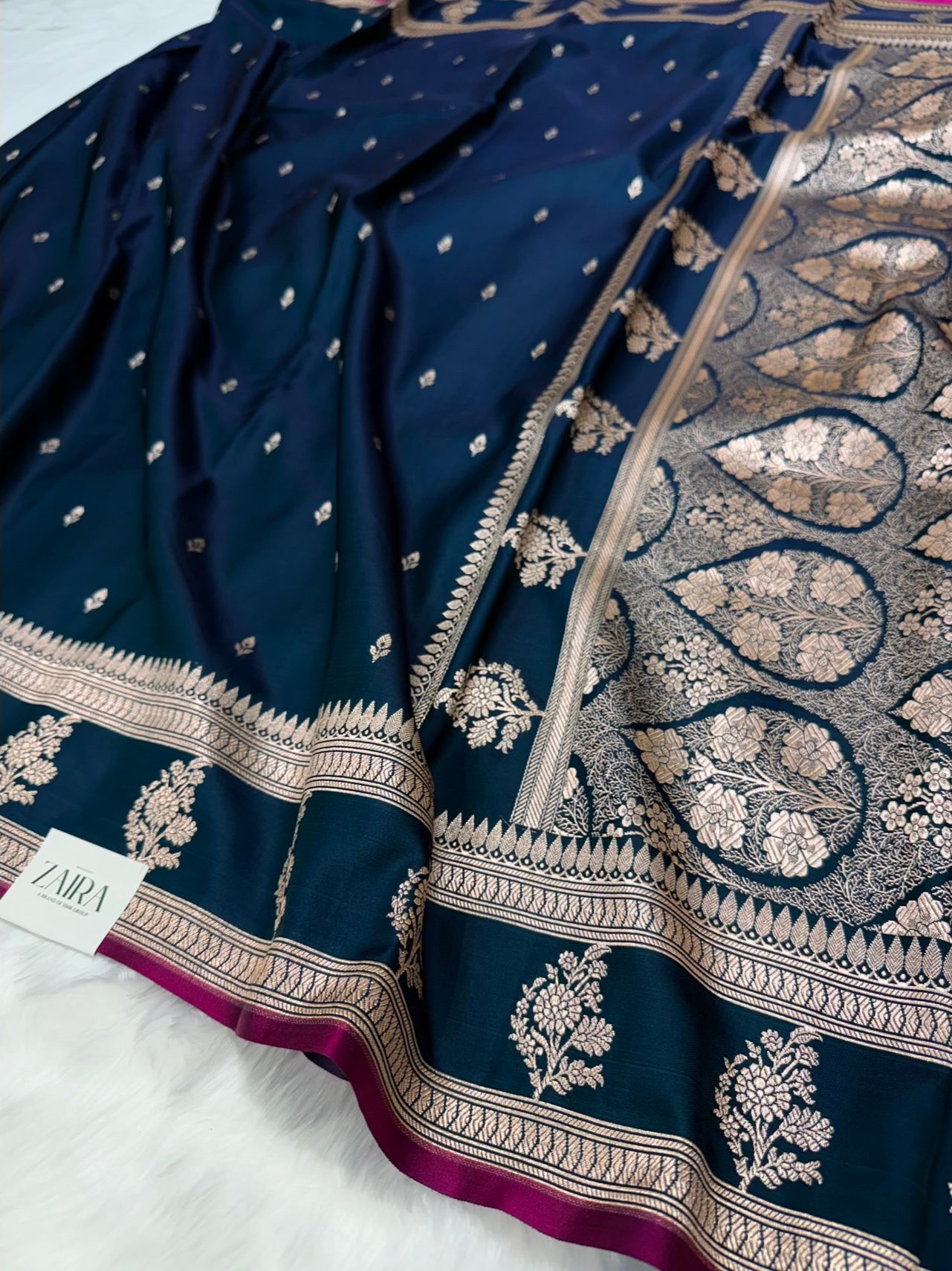 German Blue Booti Mashru Silk Saree MSM 15