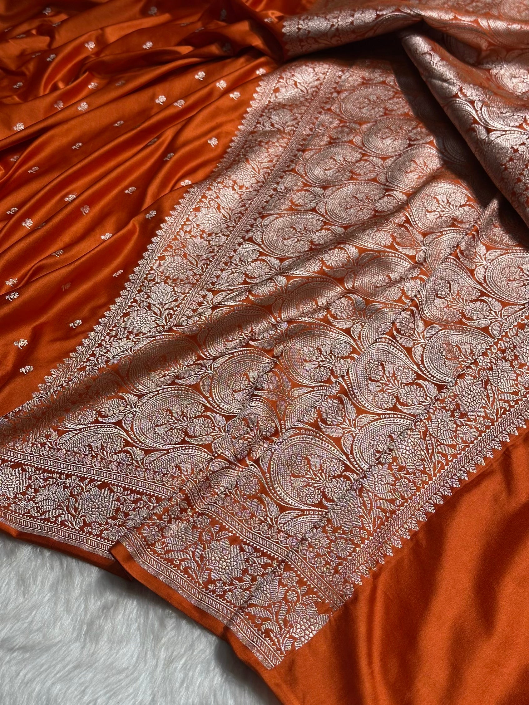 Rust Orange Shades Booti Mashru Silk Saree MS67