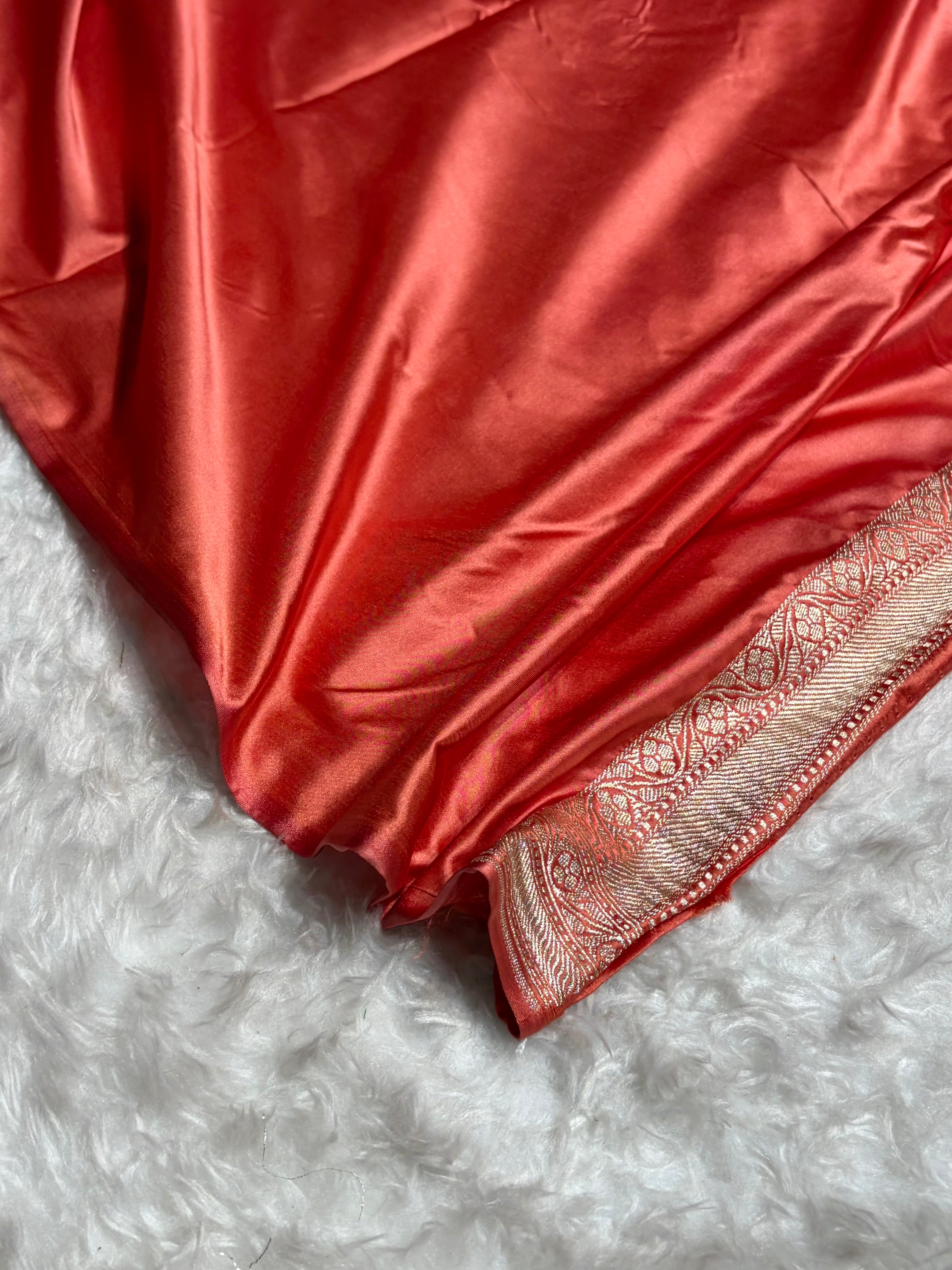 Strawberry Sona Rupa Minakari Floral Motif Mashru Silk Saree MS50