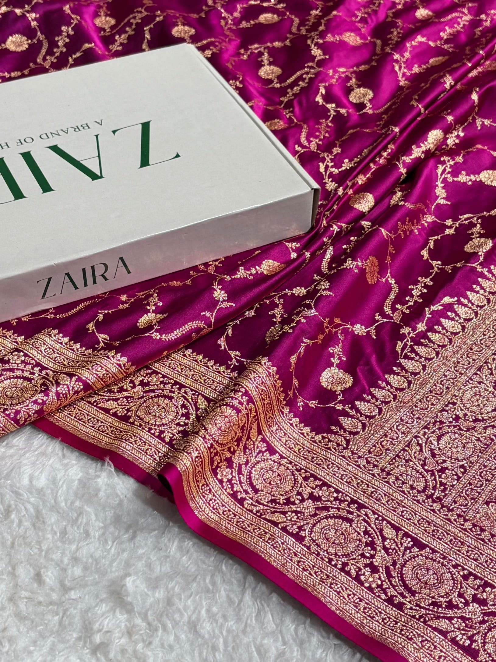 Banarasi Satin Katan Saree in Jaal Pattern Rani Shades SK86