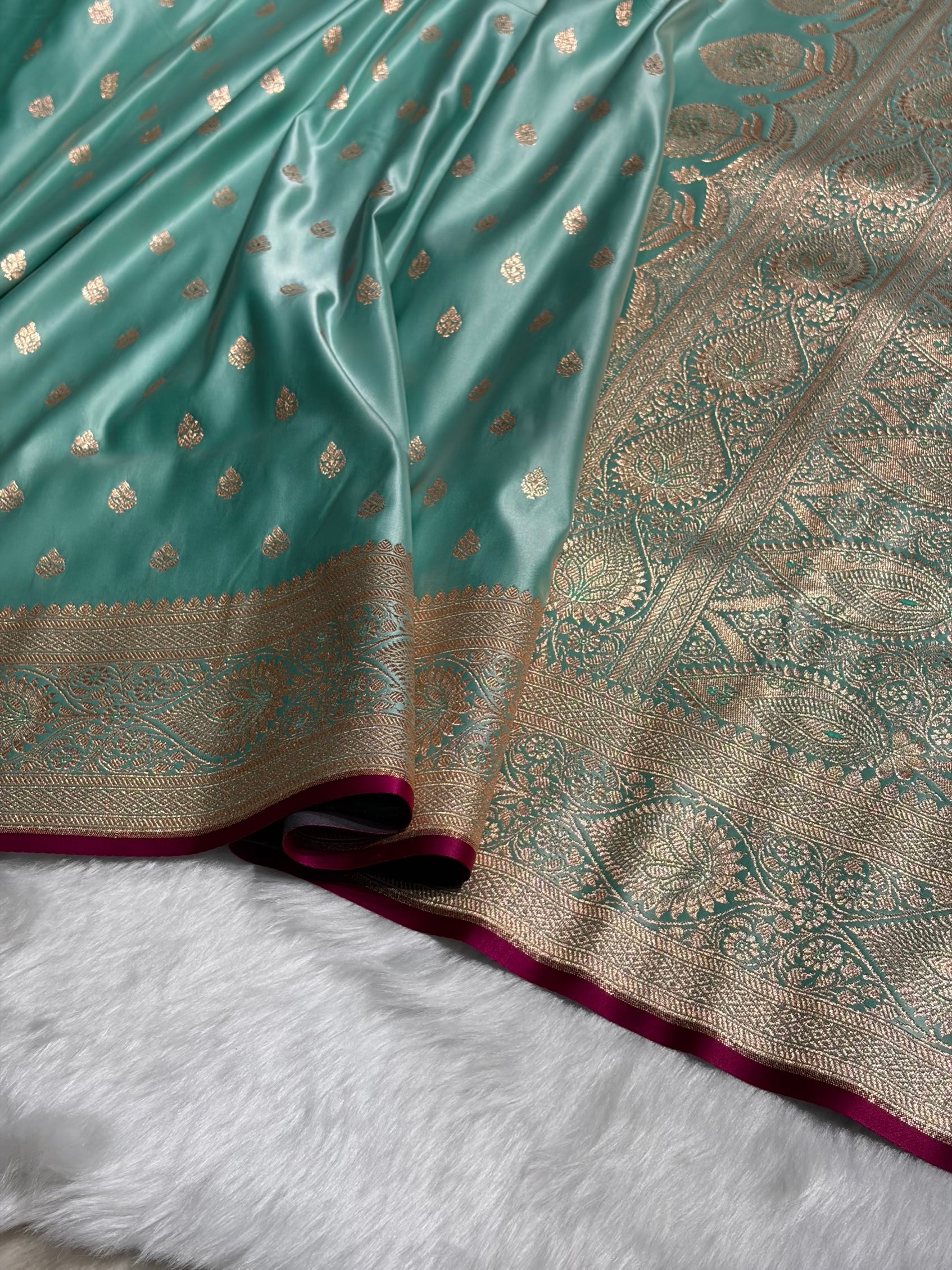 Turquoise booti Katan Silk saree SK10