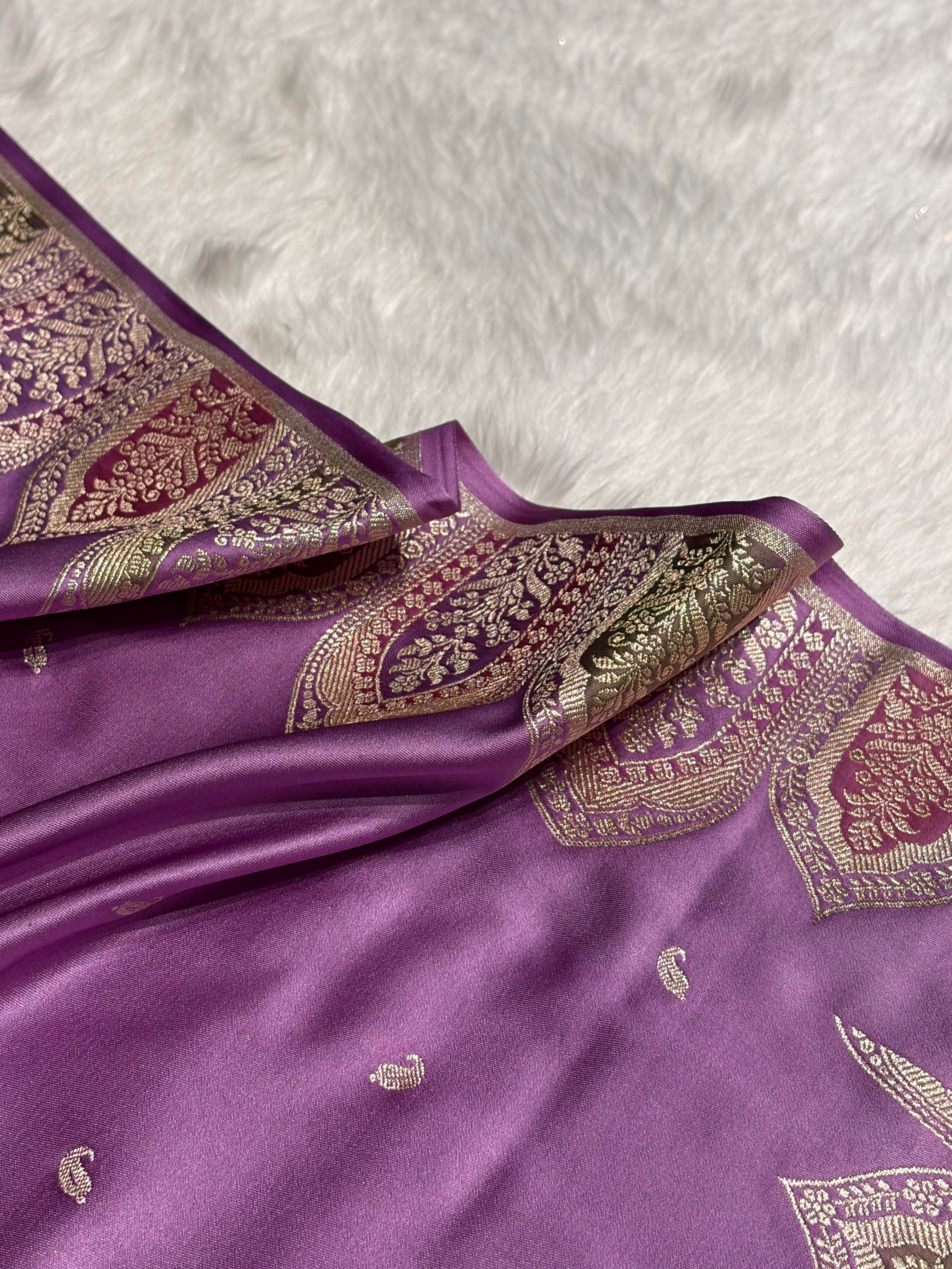 Skirt Border Lavender Minakari Mashru Silk Saree MS13