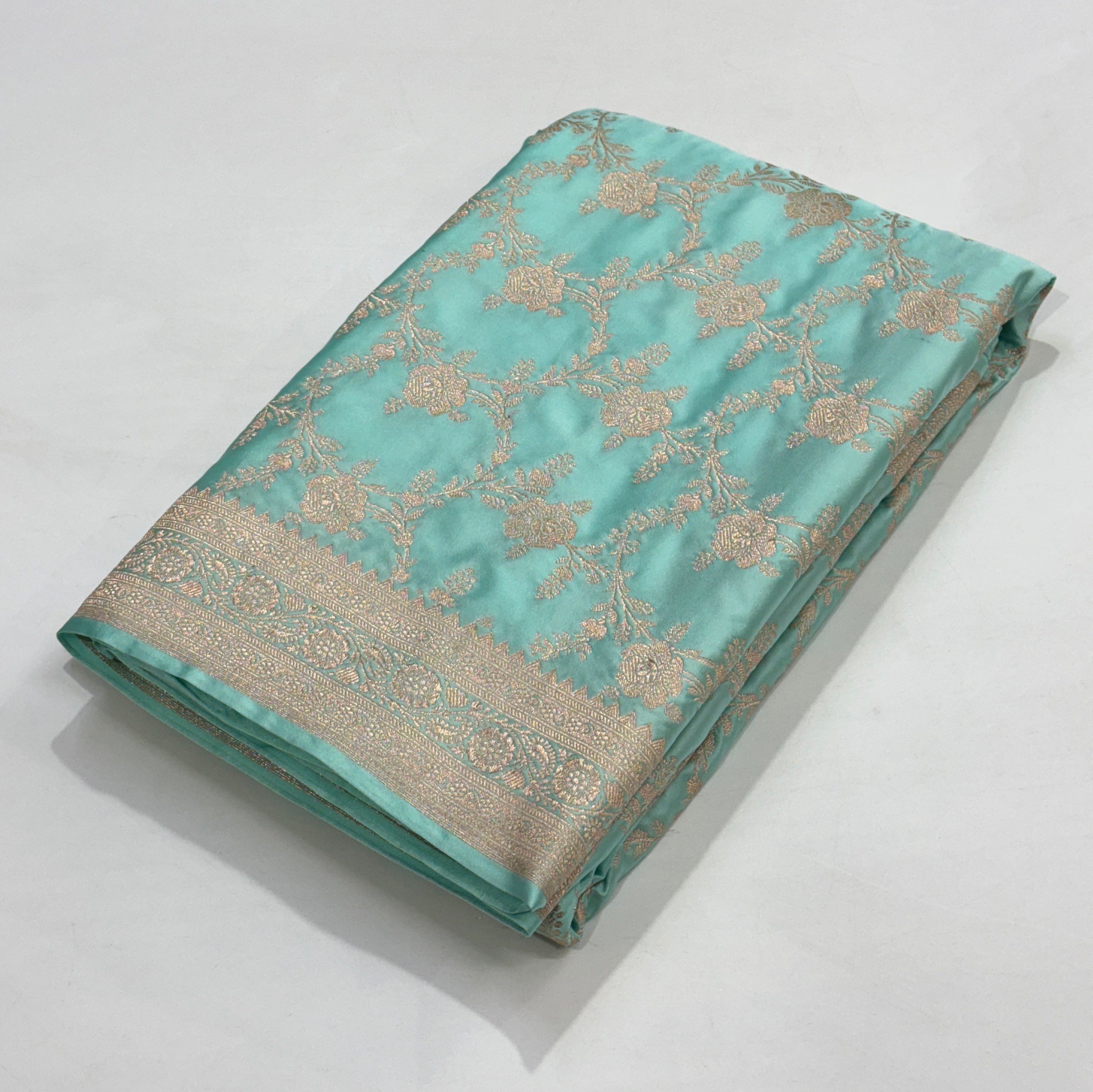 Powder Blue Floral Jaal Mashru Silk Saree