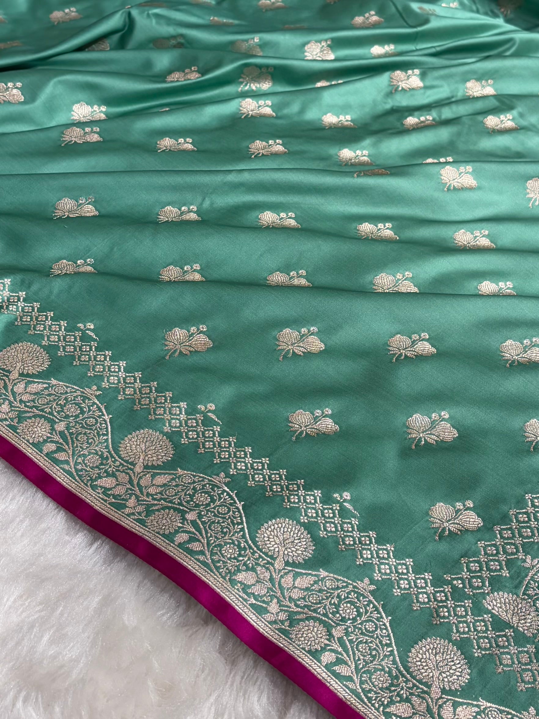 Sea Green Shades Banarasi Boota Pattern Floral Mashru Silk Saree MSM-115