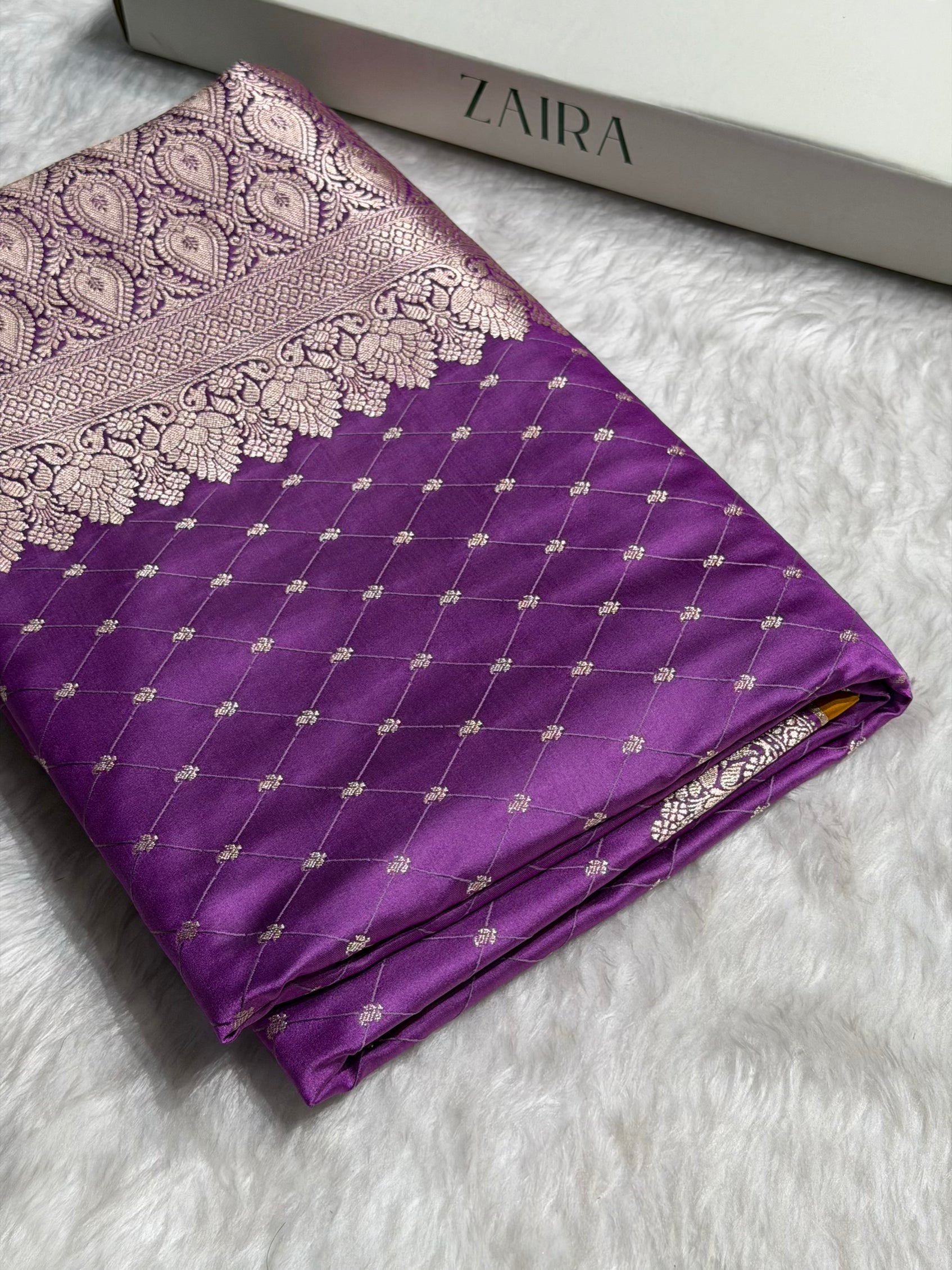 Banarasi Dark Lavender Shades Tanchoi Motif Mashru Silk Saree MST-09