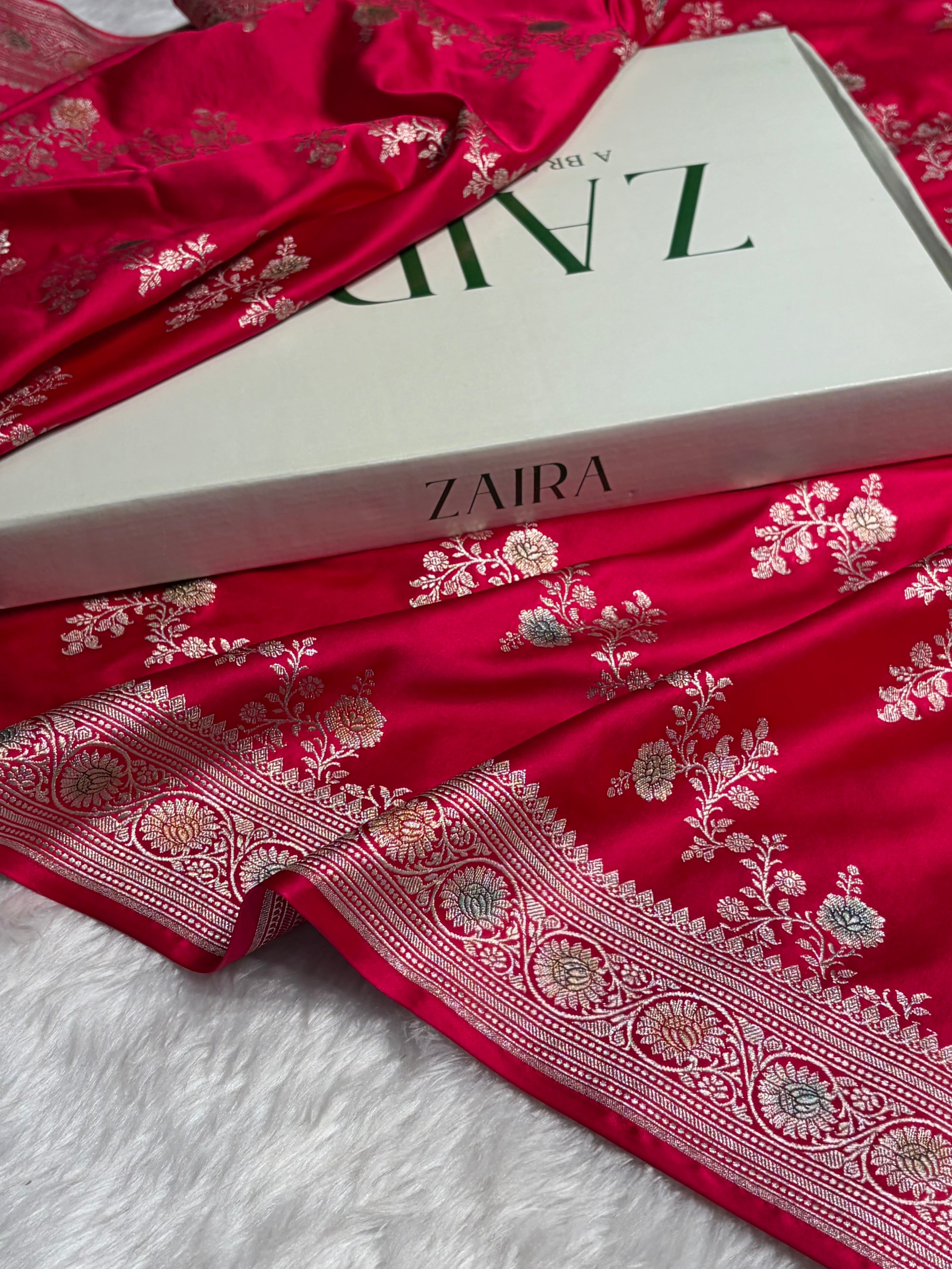 Dark Pink Minakari Banarasi Cross Mashru Silk Saree MS01