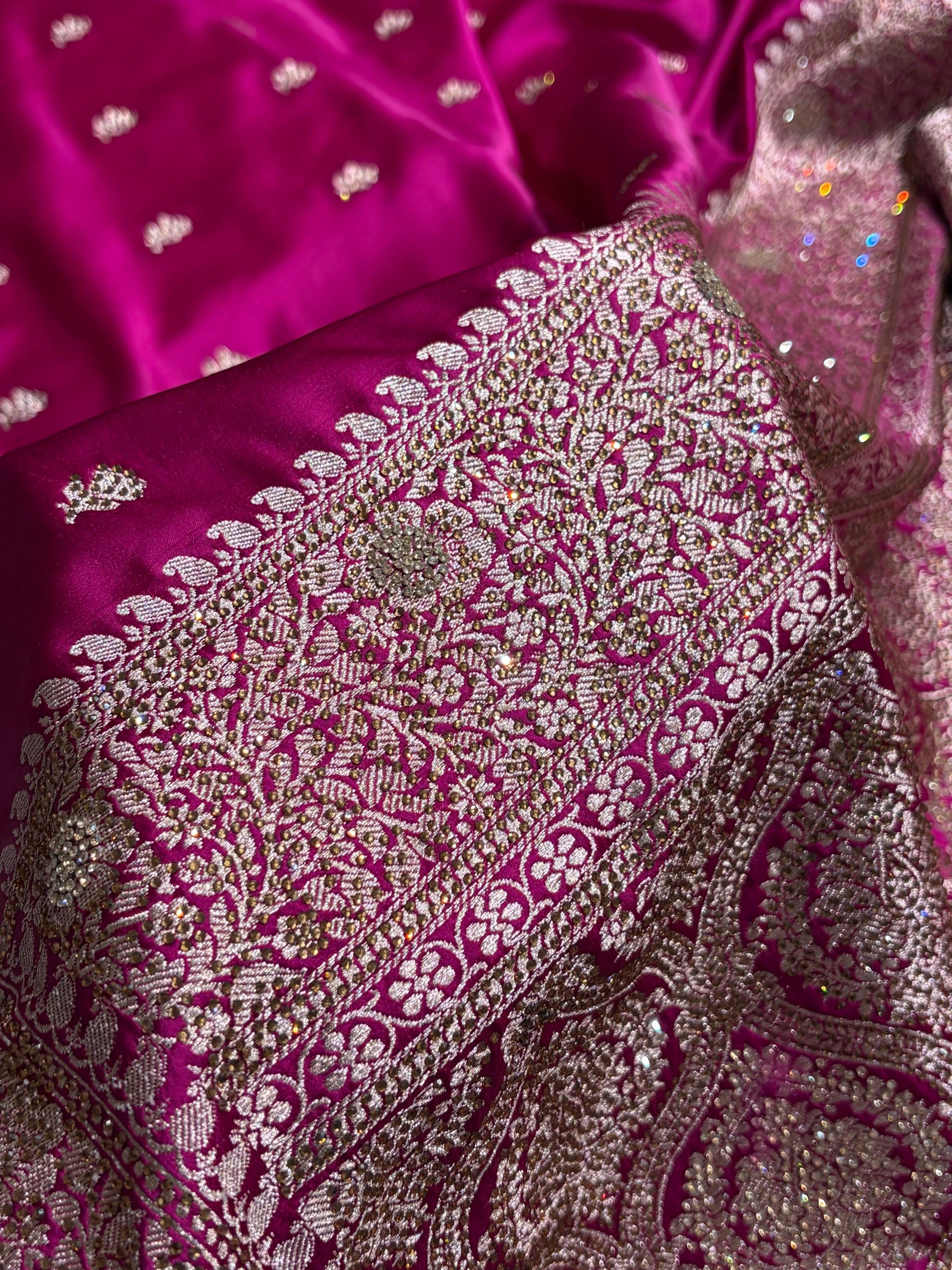 Wine With Swarovski Work Booti Mashru Silk Saree BMS40