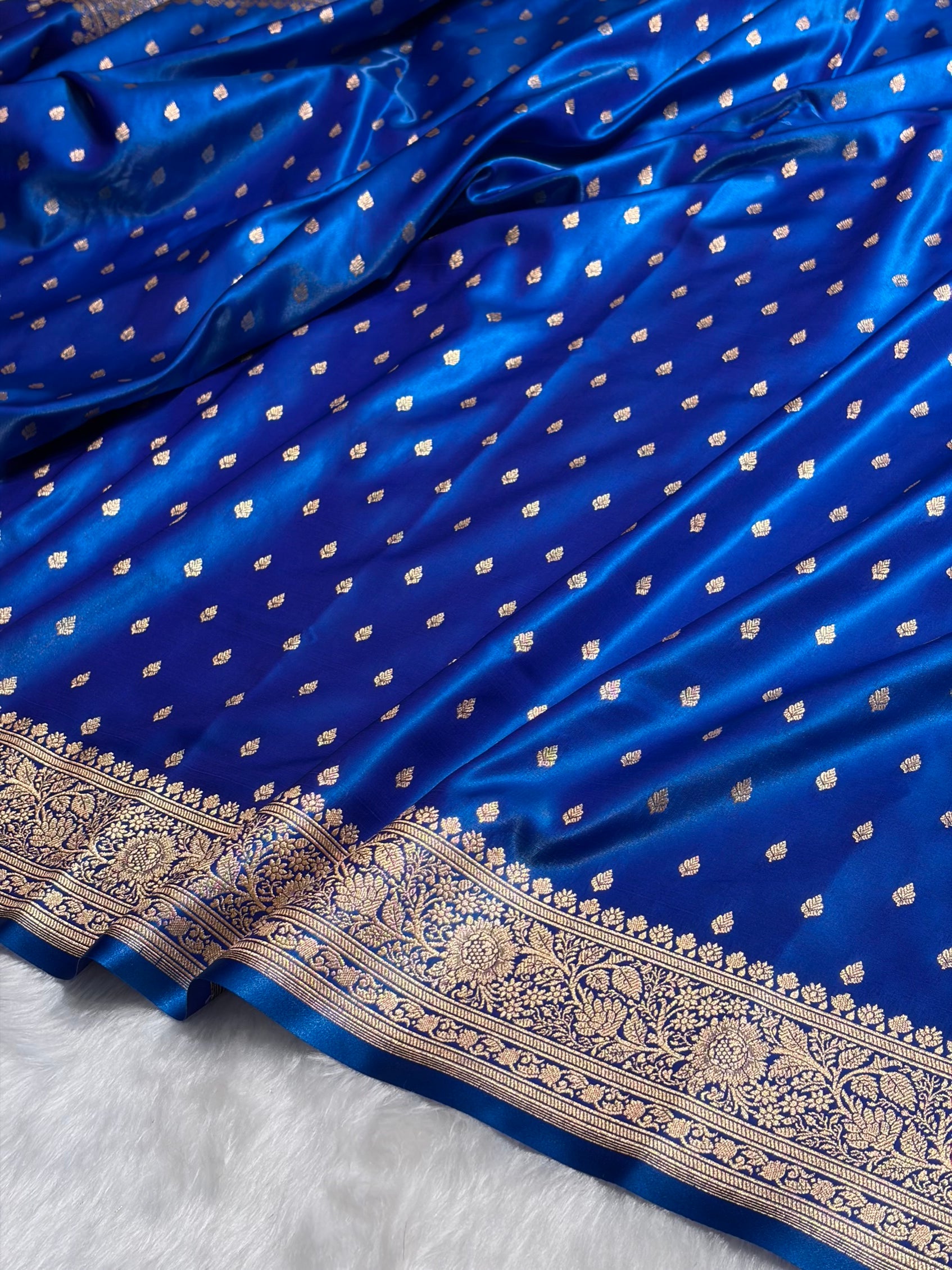 Ultra Light Weight Satin Silk Booti in Dark Firozy Blue Shades SS06