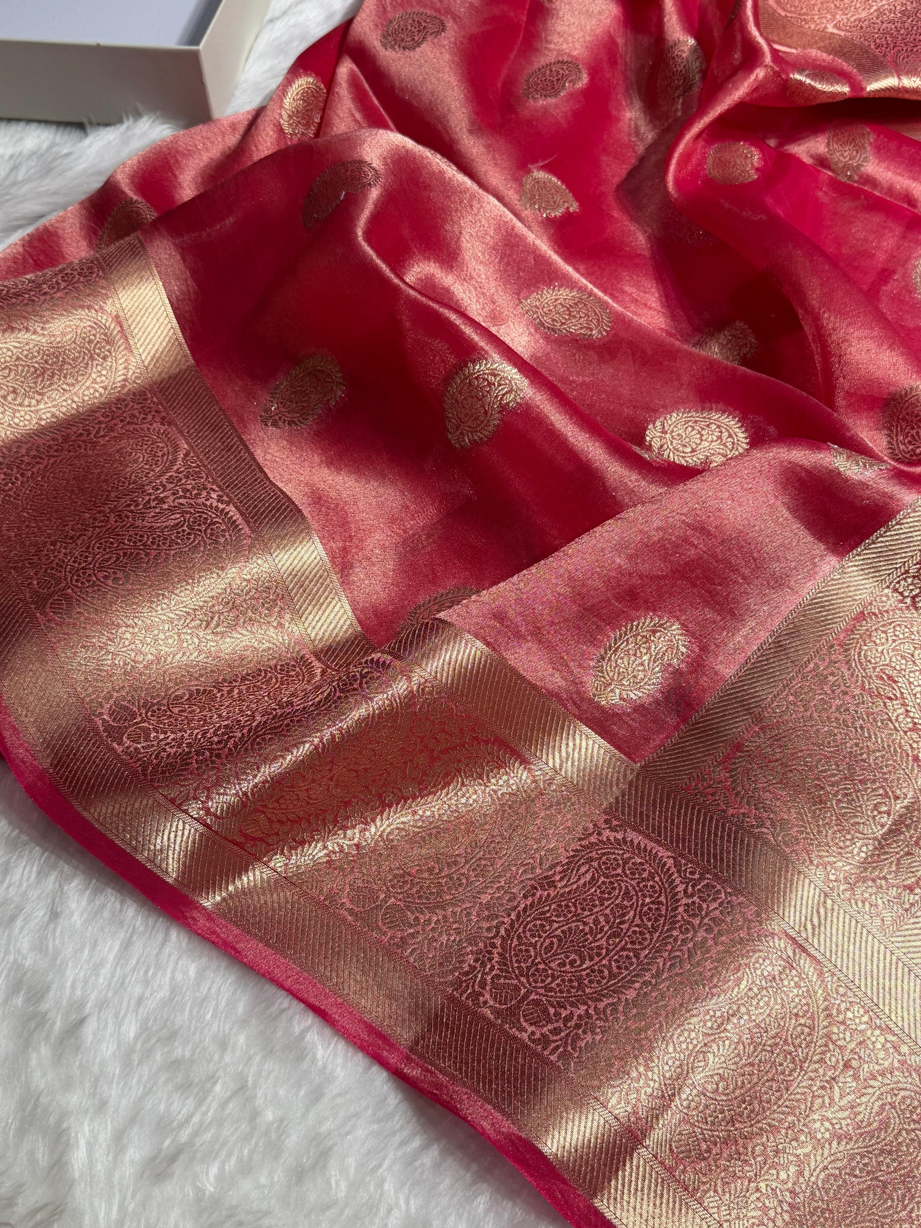 Pastel Pink Floral Shades Pure Tissue Kora Silk Saree TKC-01