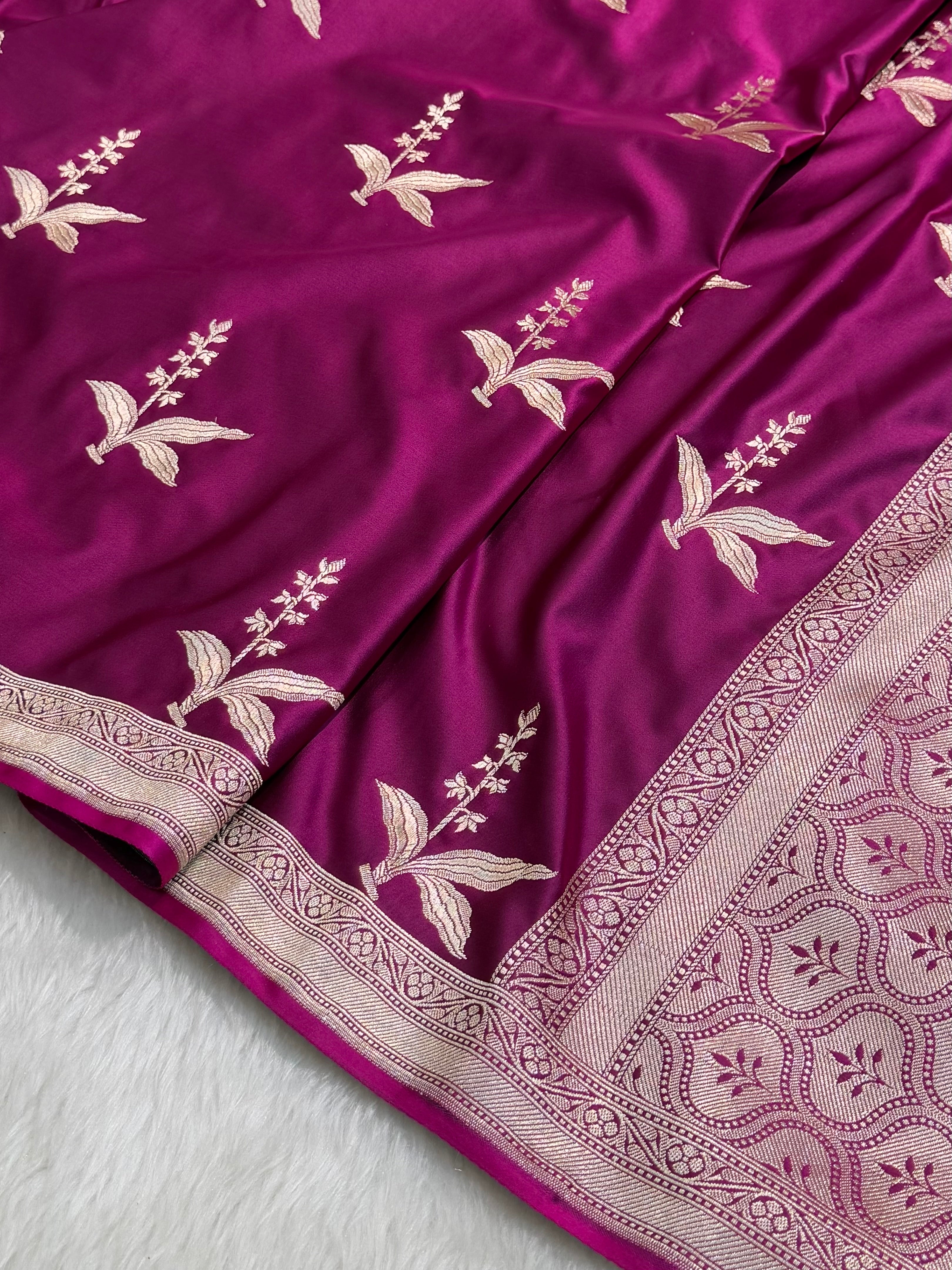 Wine floral Motif Mashru Silk Saree