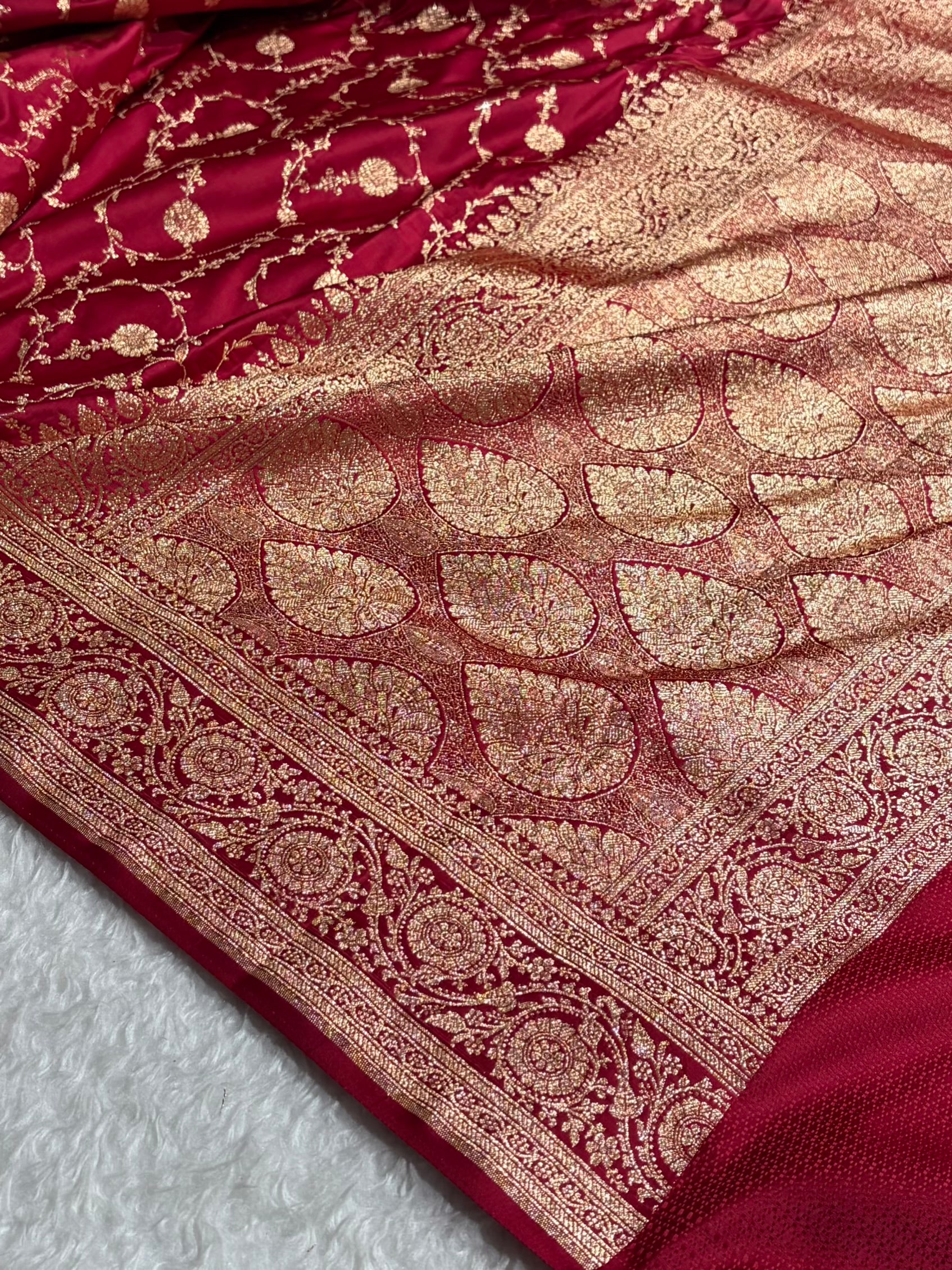 Banarasi Satin Katan Saree in Jaal Pattern Maroon Shades SK86