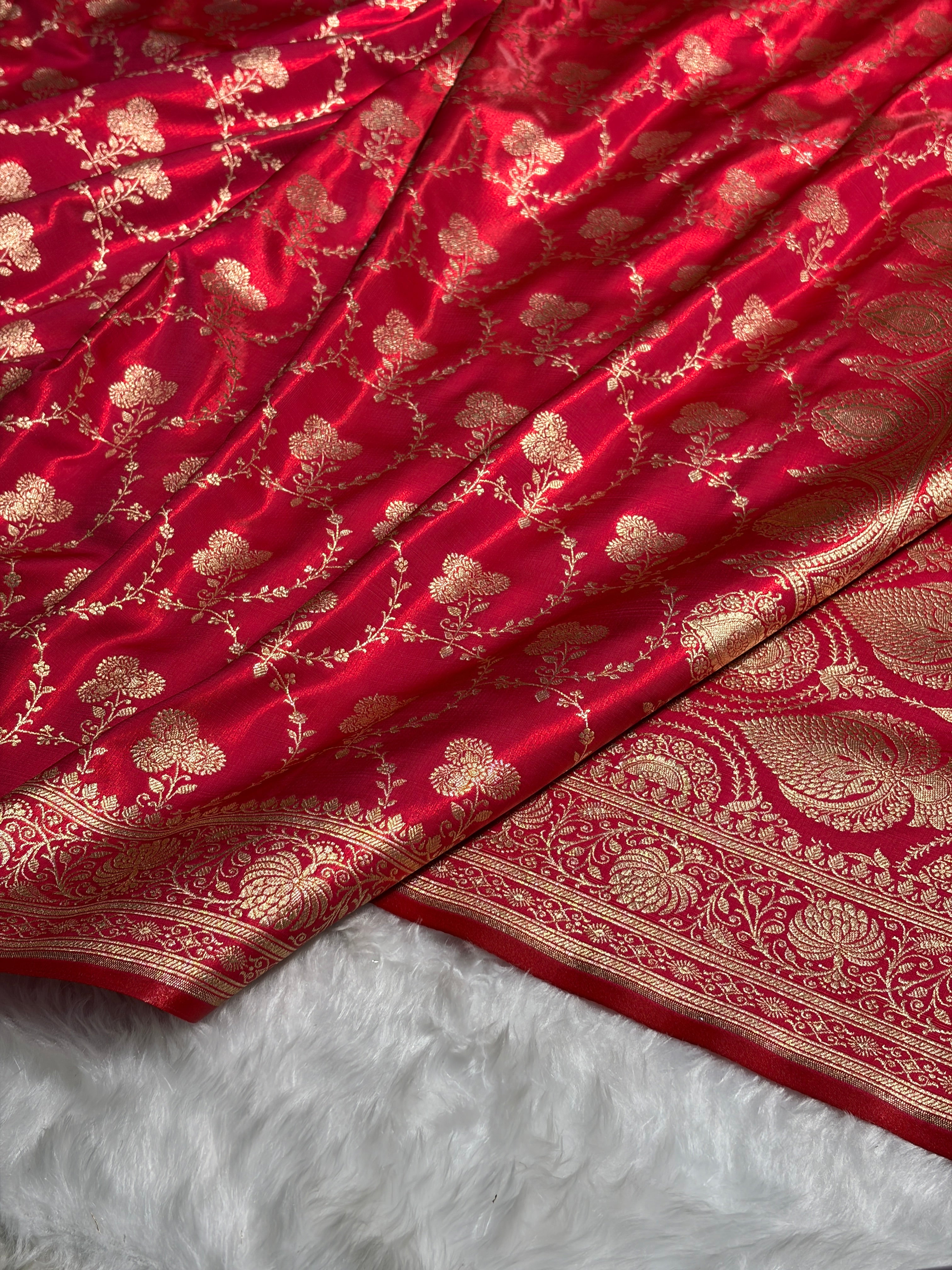 Satin Silk Saree Jaal in Corss Rani Shades SS23