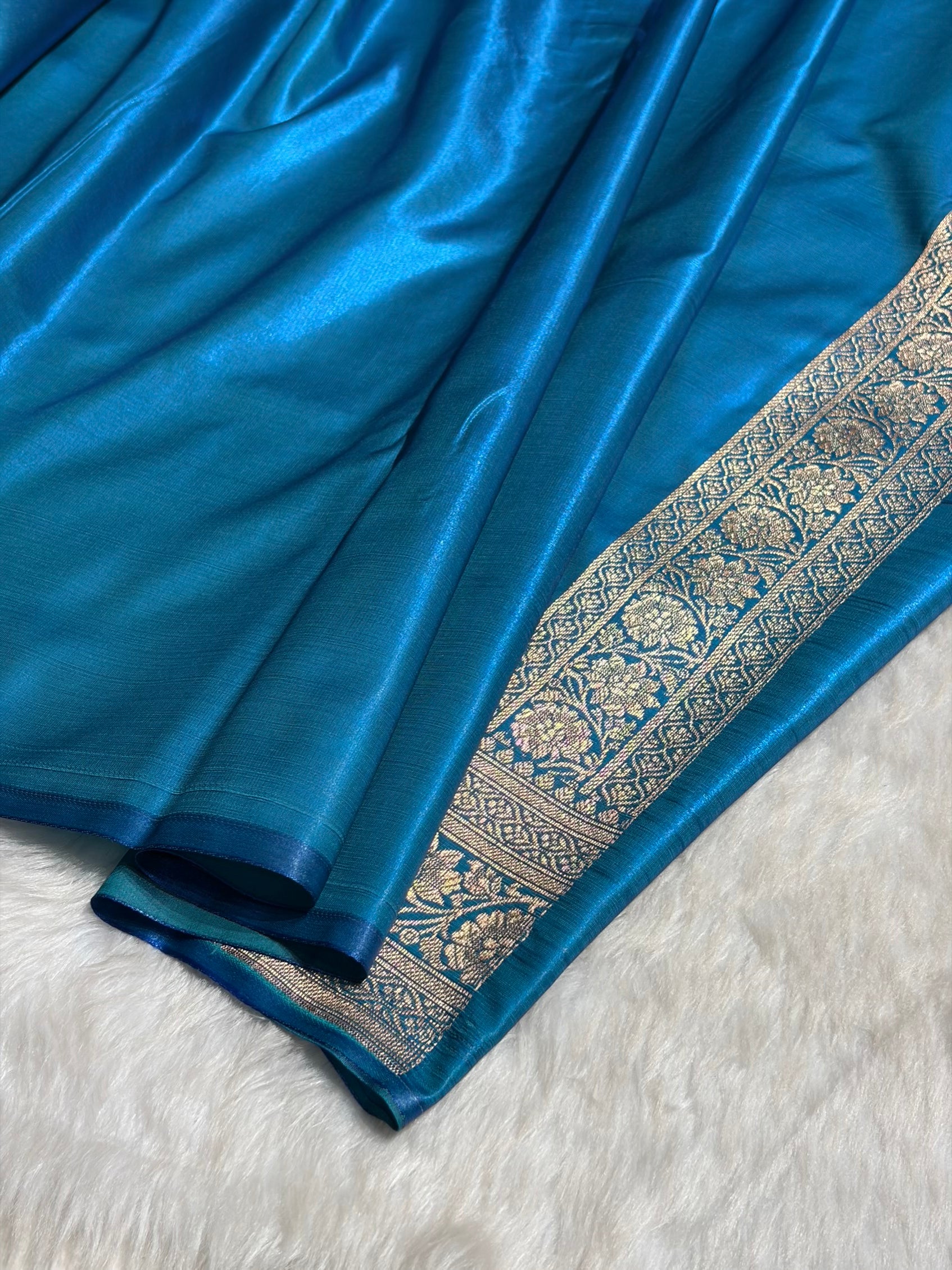 Firozi Shades Banarasi Satin Silk Saree SS34