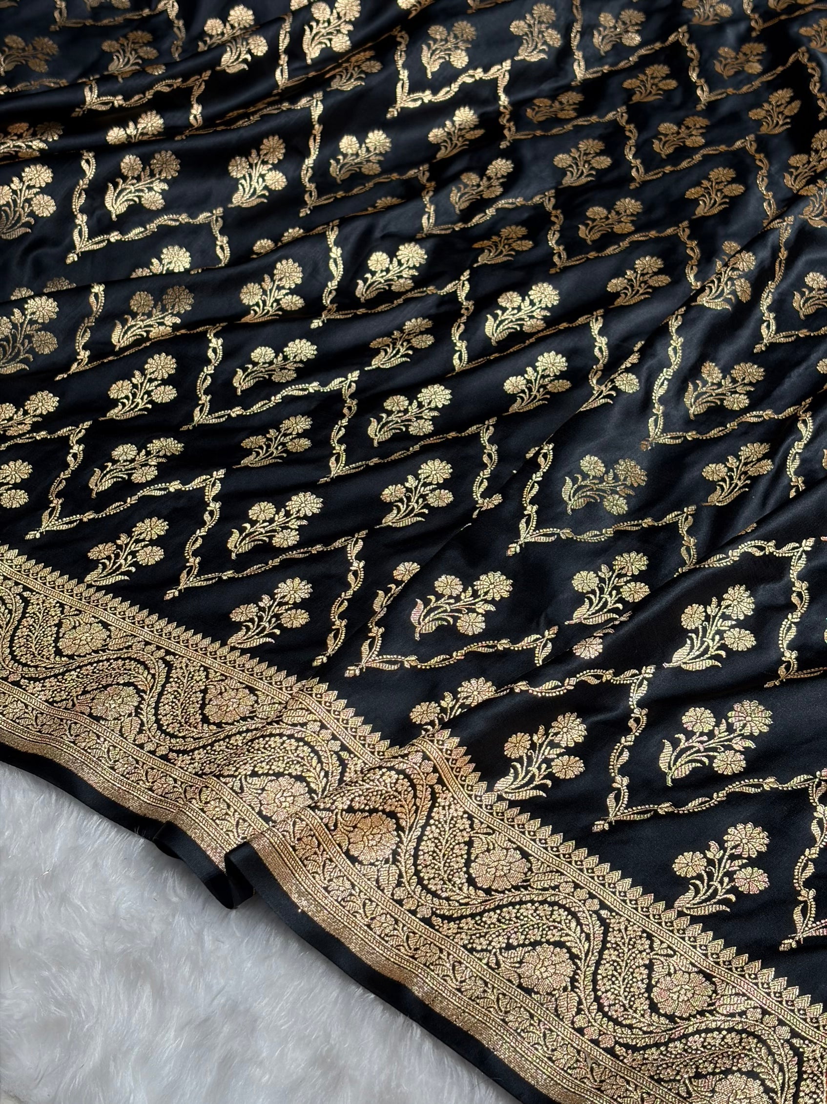 Black with Boota Pattern Satin Katan Silk Saree SK67