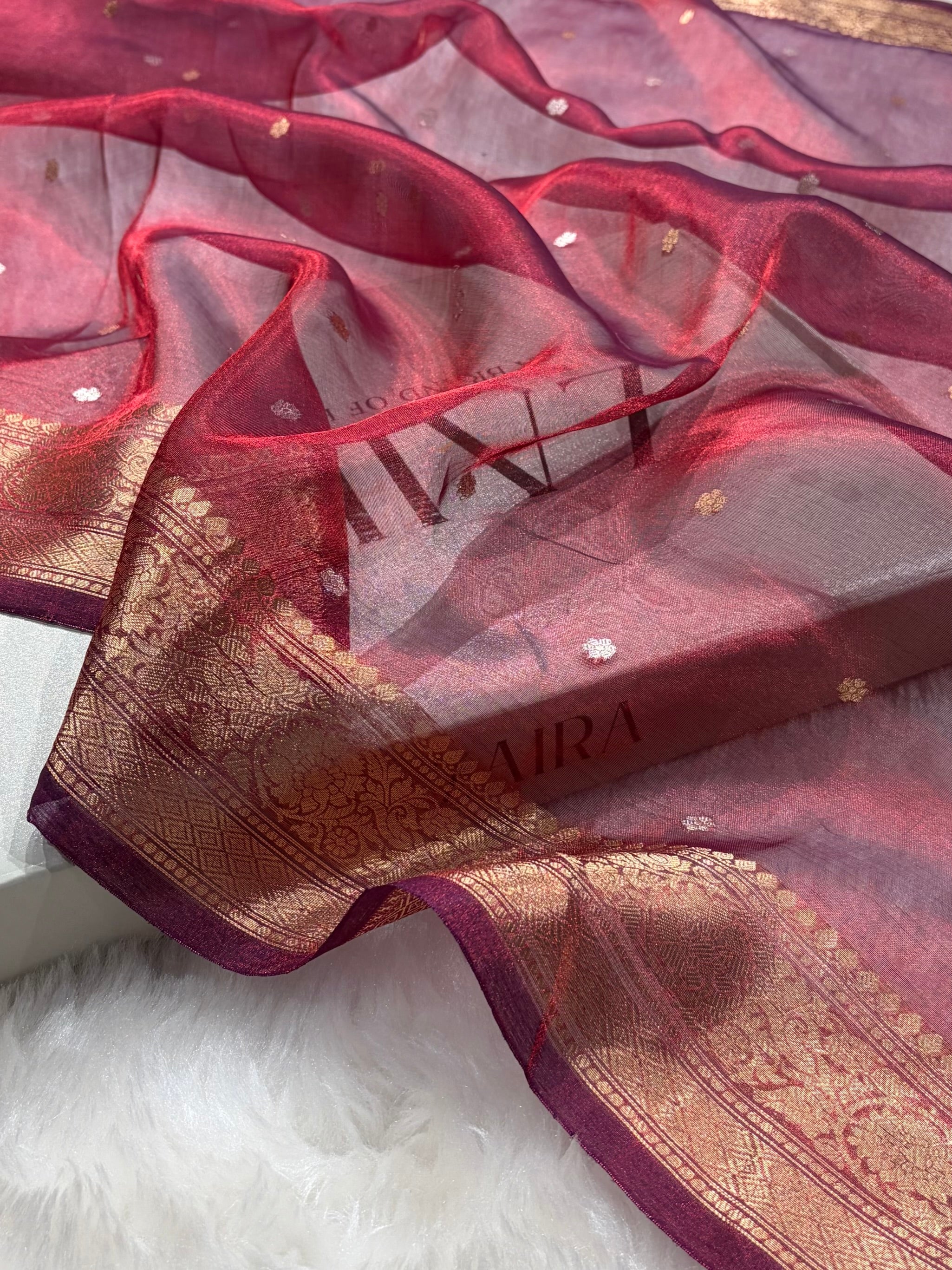 Maroon Shades Boota Pure Tissue Silk Saree PT-21