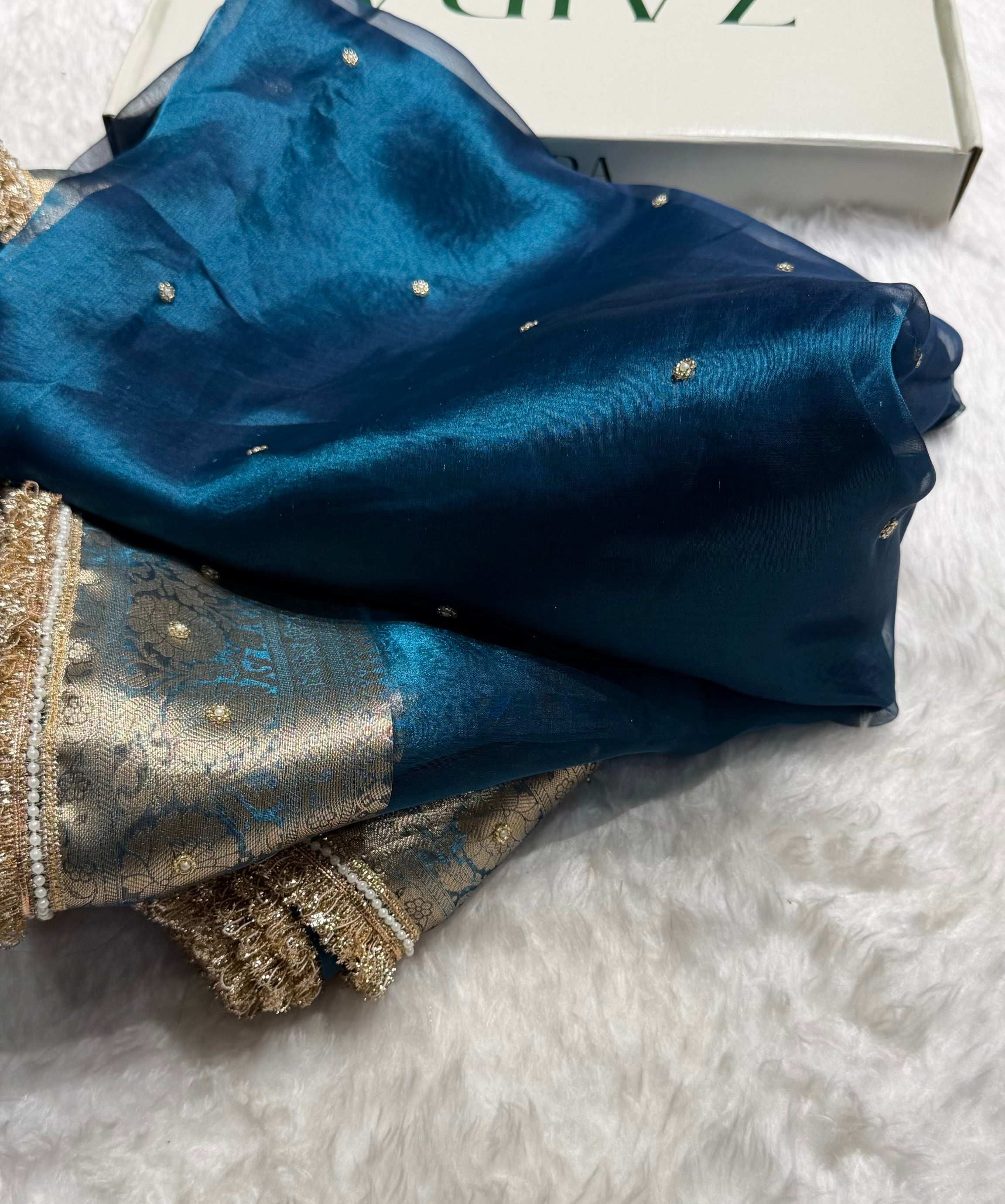 German Blue Shade Pure Tissue Silk Saree with Gota Patti PTGP-17