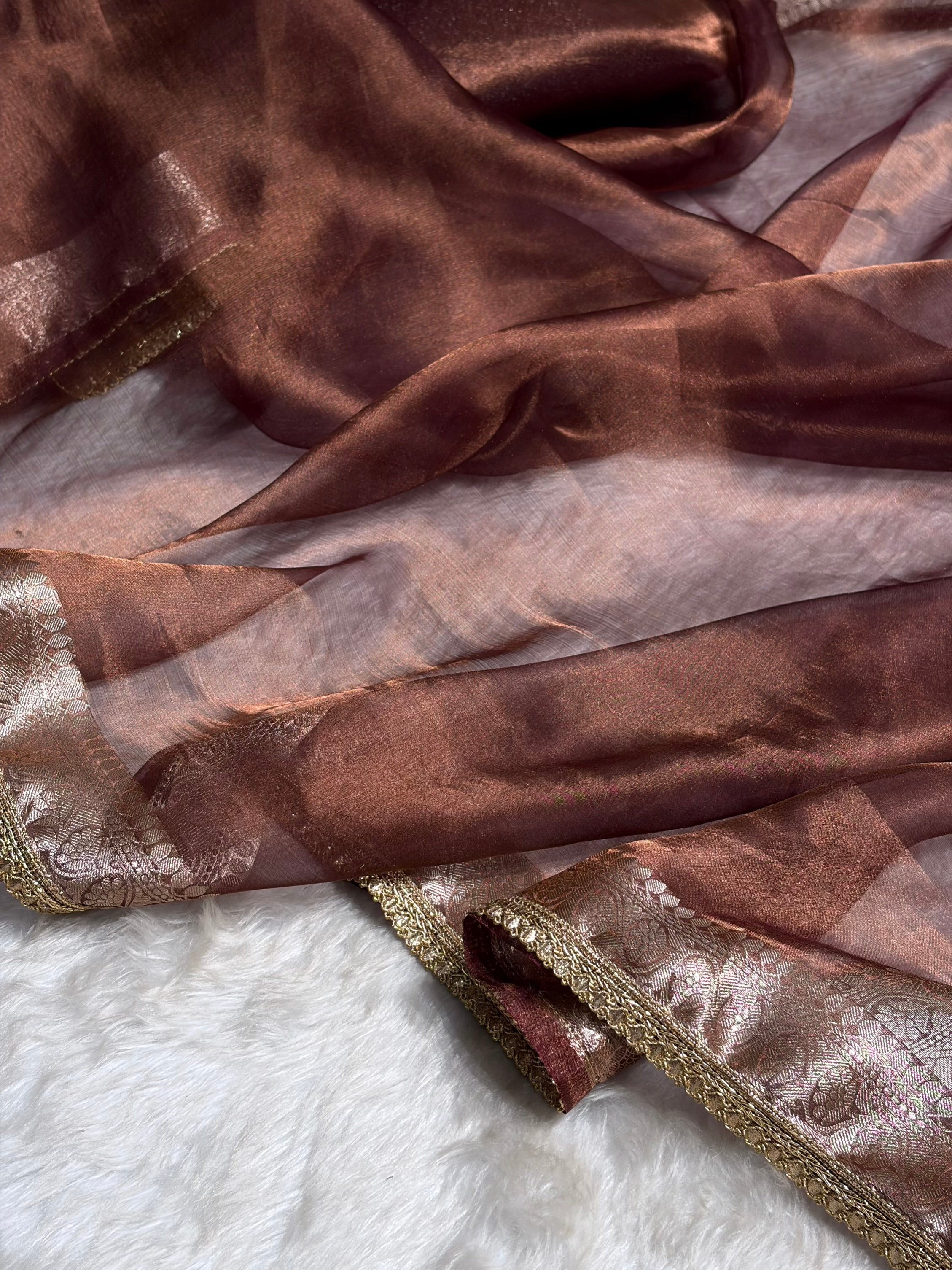 Garnet Shades Pure Tissue Silk Saree with Gotta Patti PTGP-09