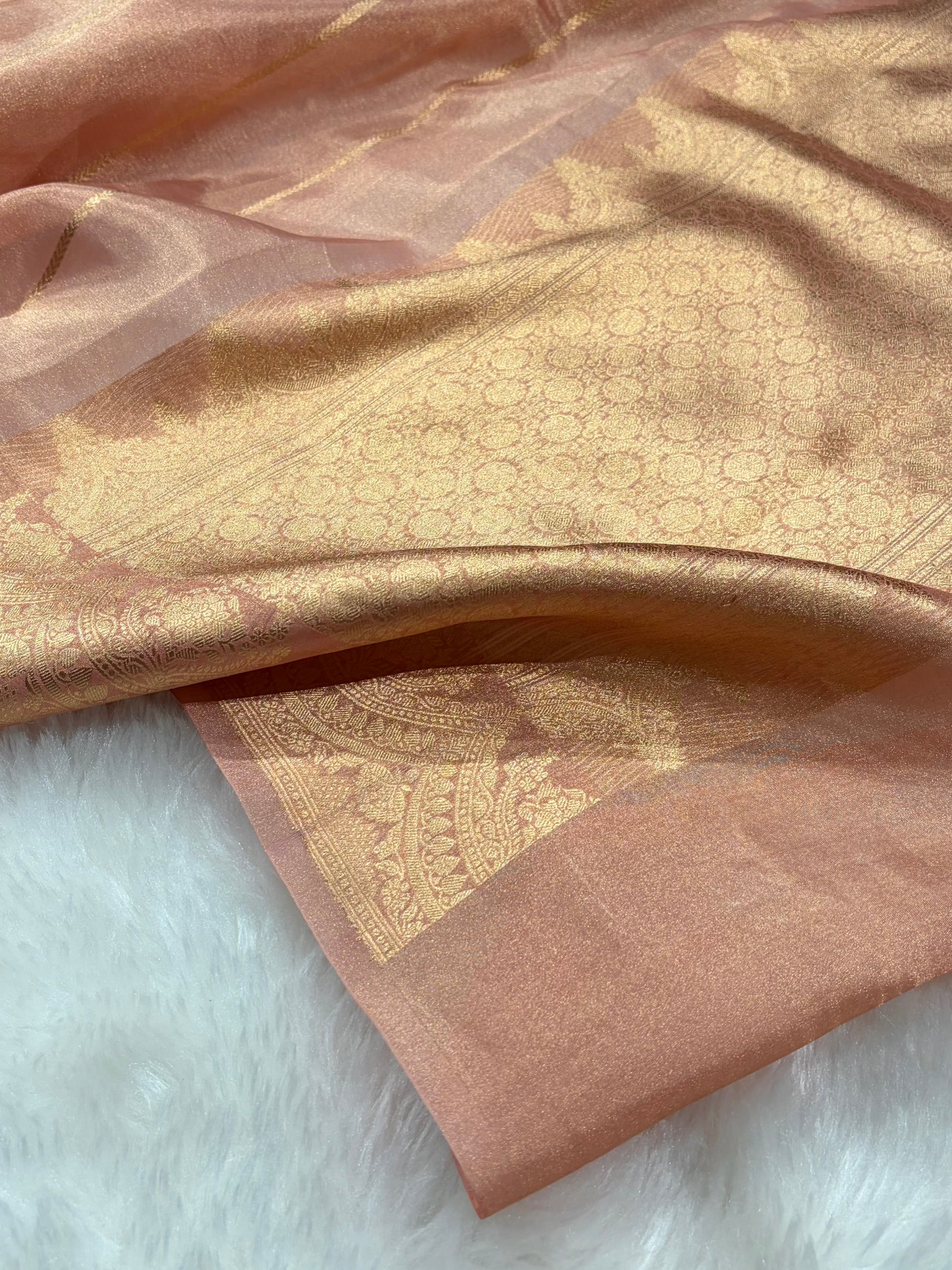 Peach Bananasi Floral Shades Pure Tissue Silk Saree PT-48