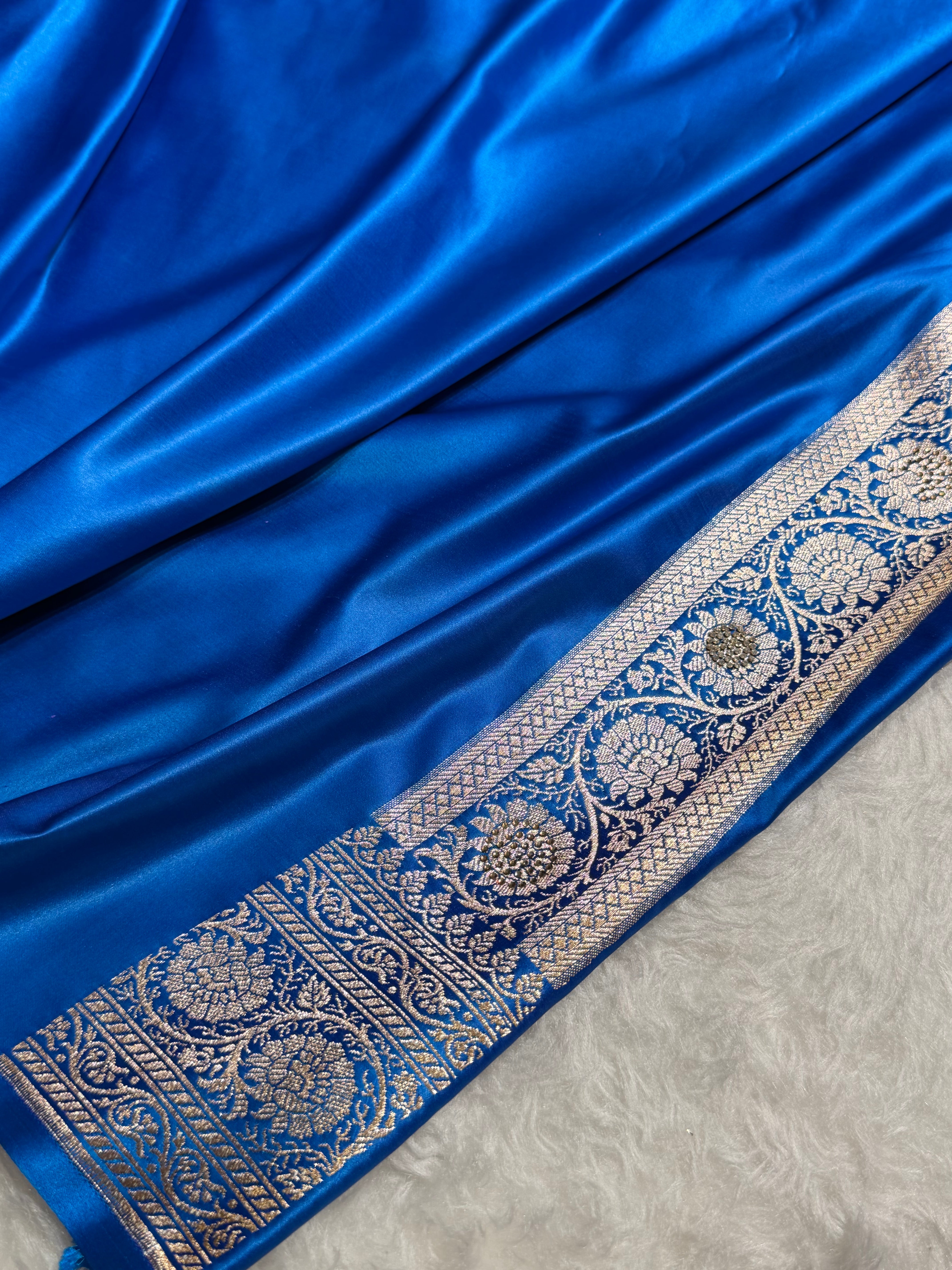 Firozy Banarasi Brocade With Swarovski Work Soft Katan Silk Saree - BSK44