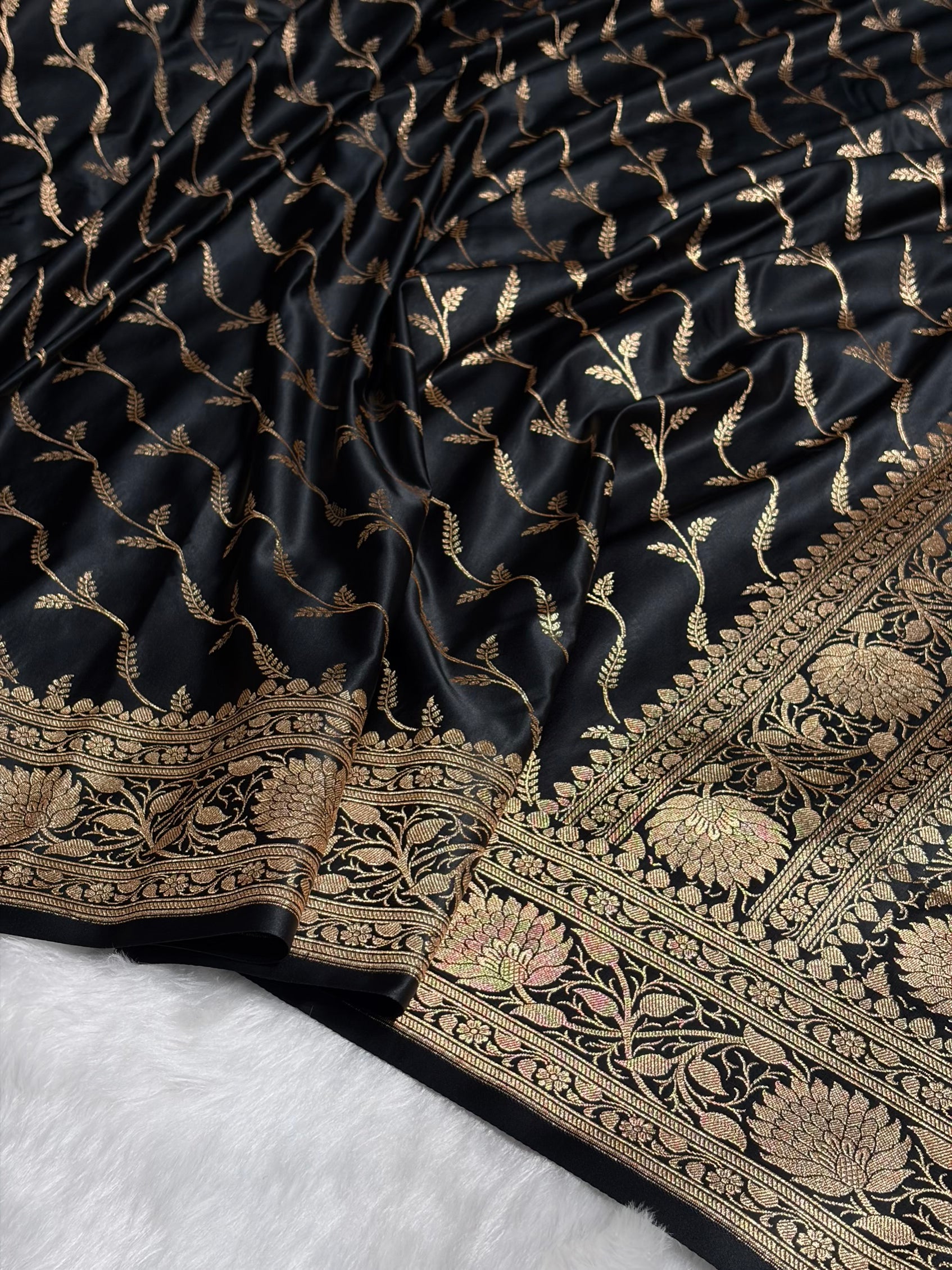 Black Pattern Satin Katan Silk saree SK37