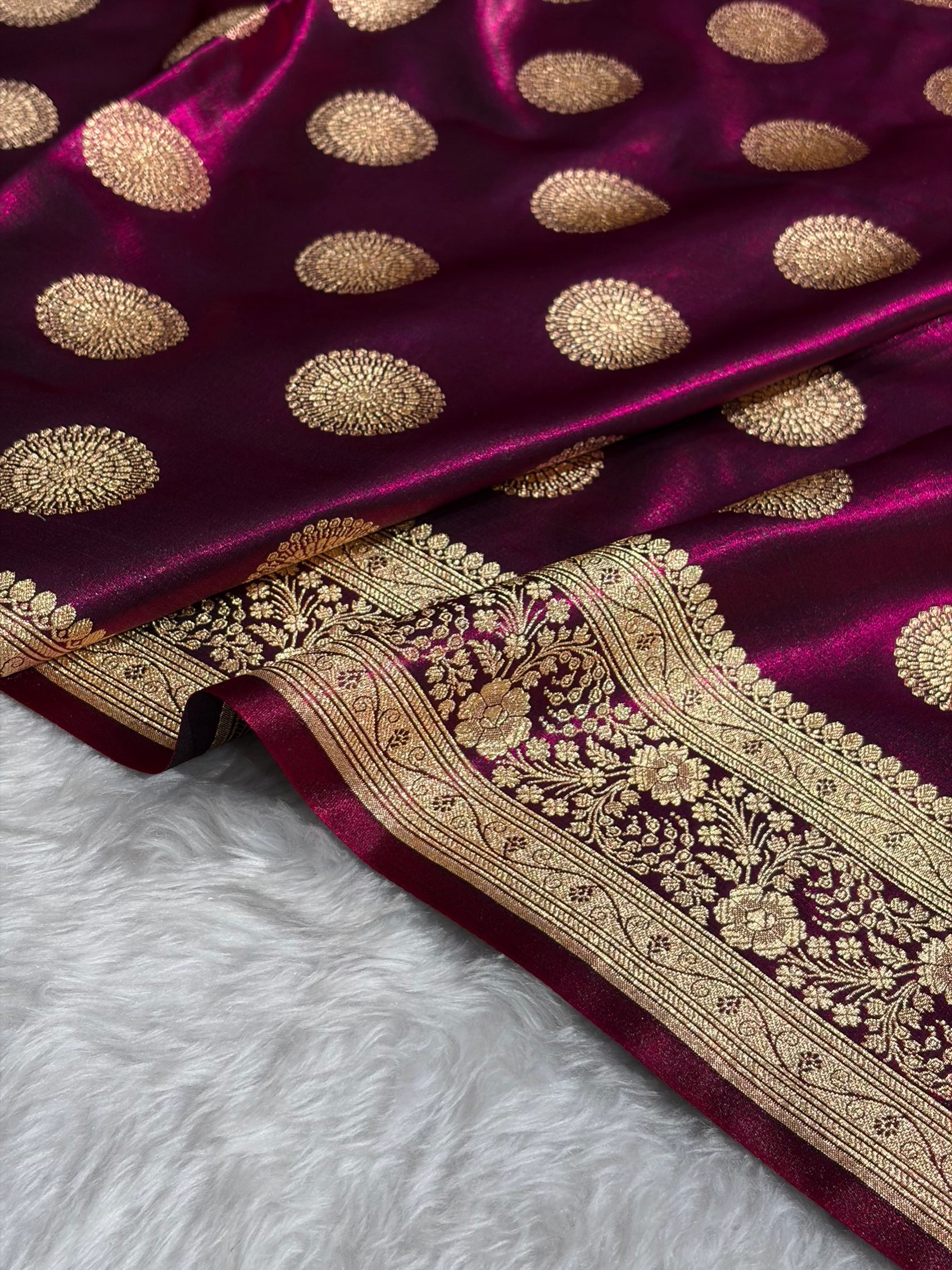 Wine Shades Banarasi Satin Silk Saree SS33