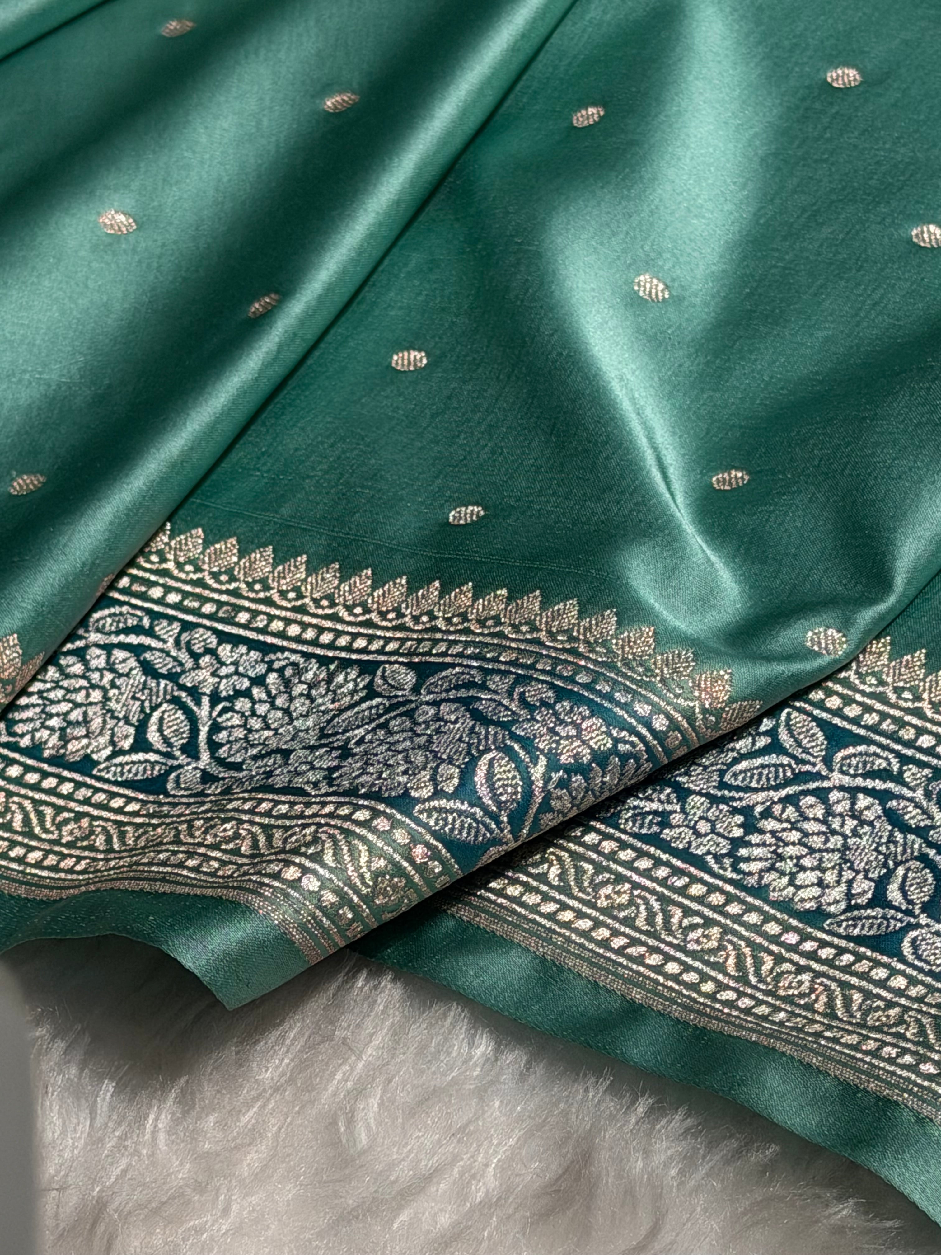 Sea Green Shades Booti Mashru Silk Saree MS65